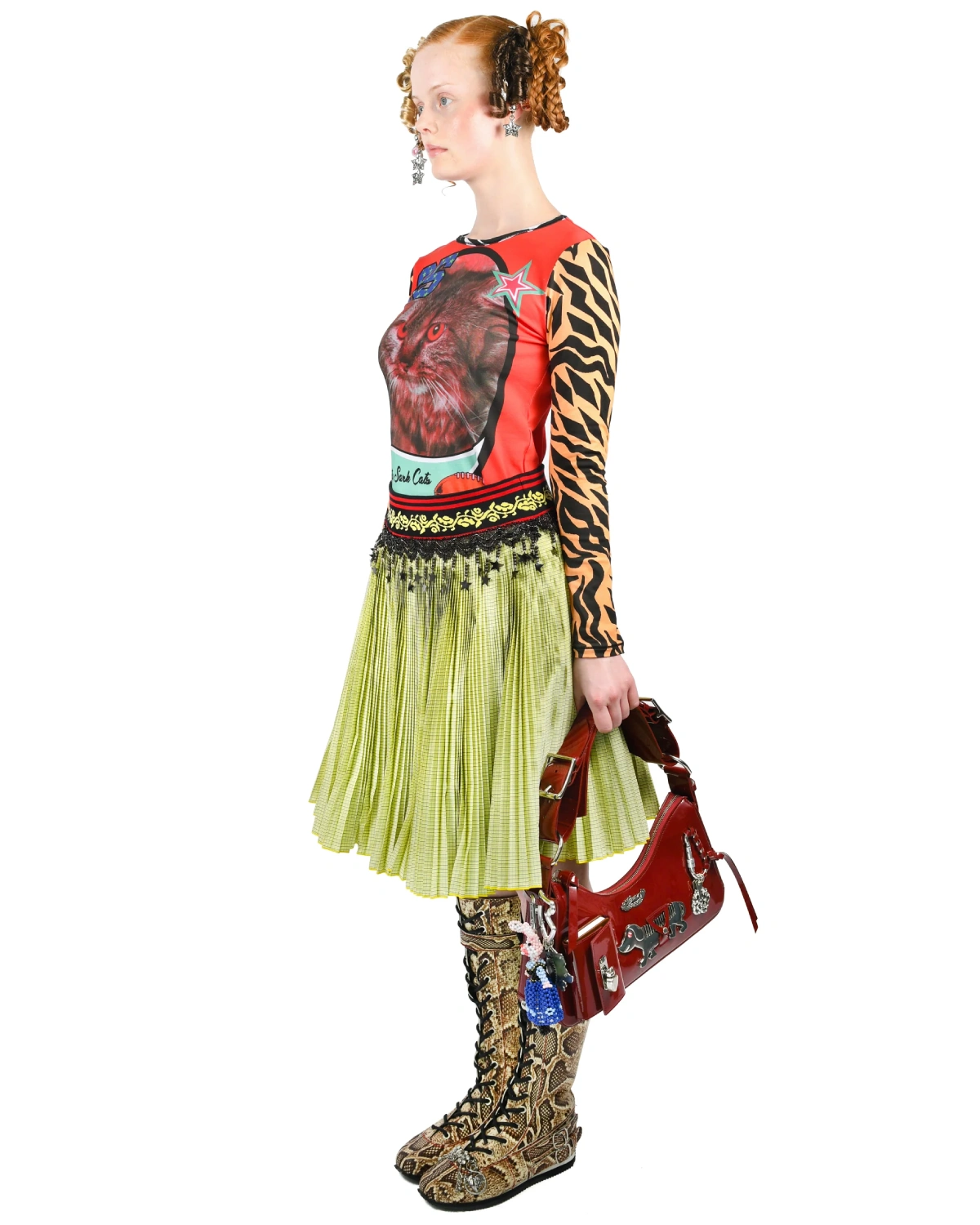 Chopova Lowena Cutty Sark Cats Fitted Jersey Top side view on model