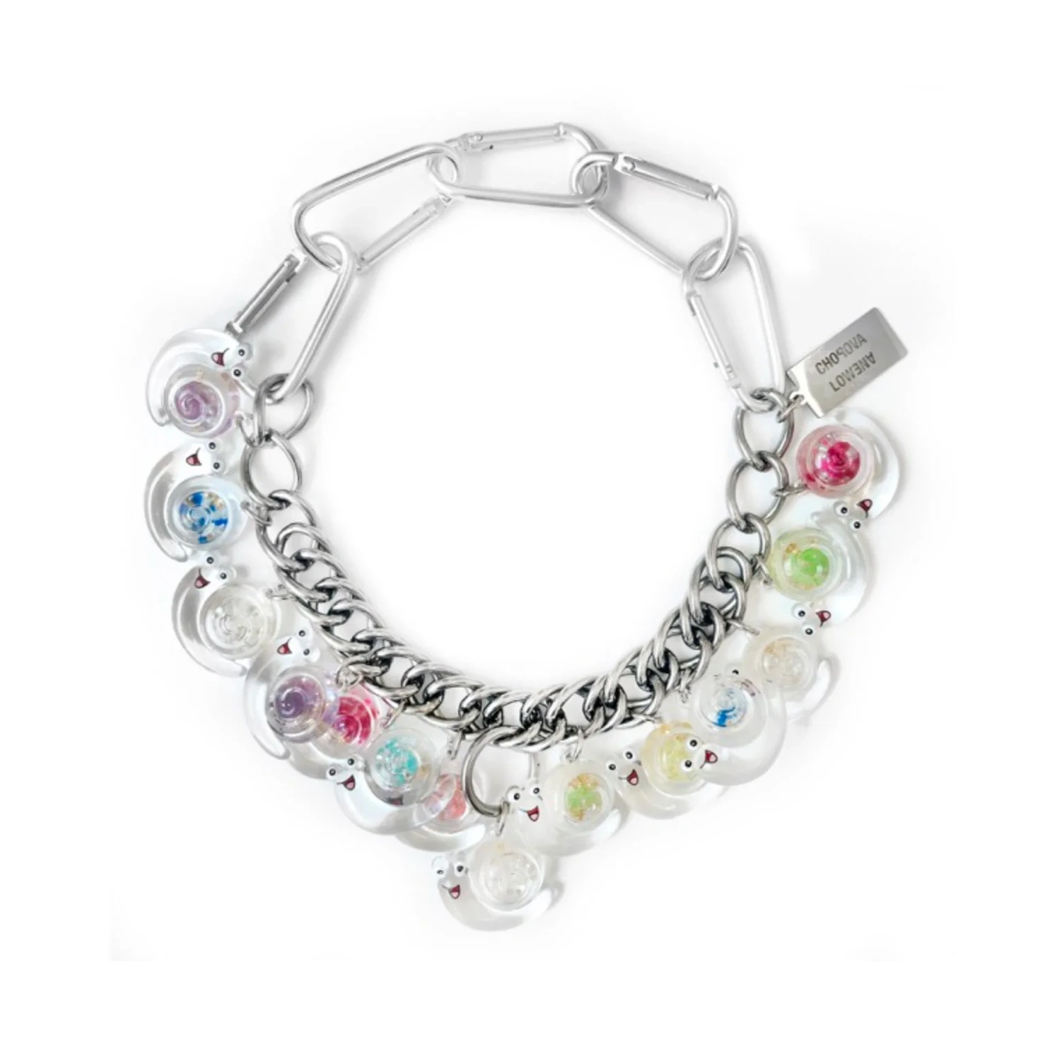Chopova Lowena Snails Carabiner Necklace front view in a white background