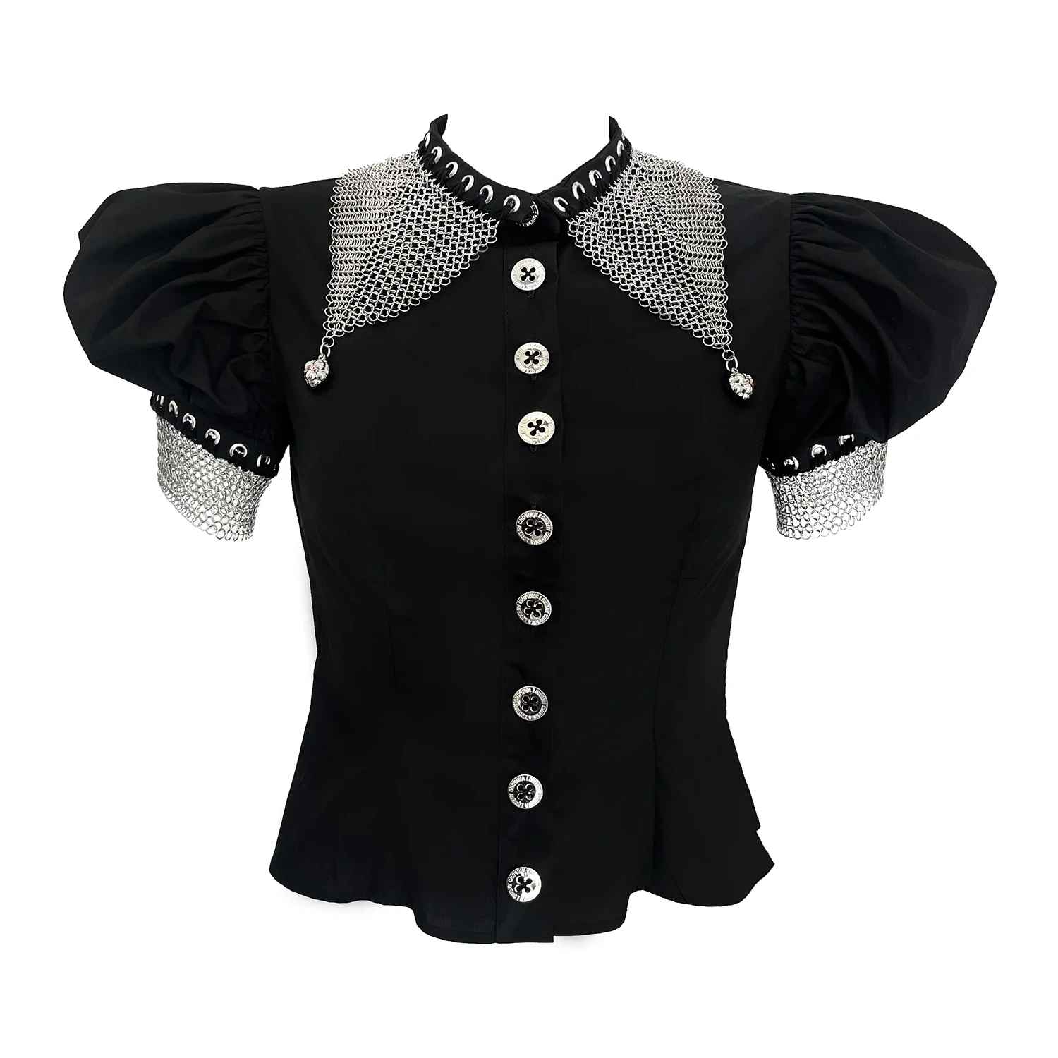 Chopova Lowena Titan Chainmail Short Sleeve Blouse Black front view in a white background