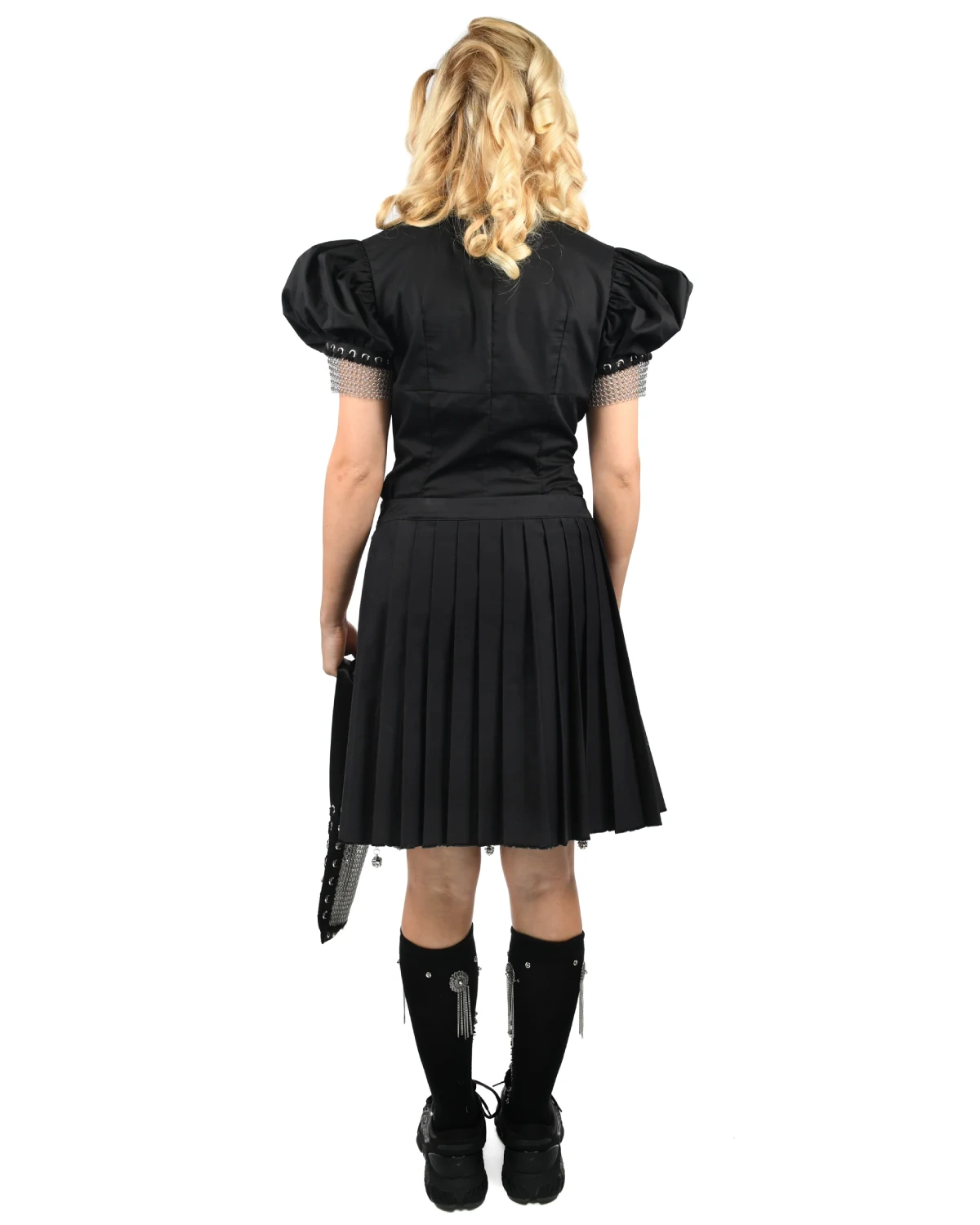 Chopova Lowena Titan Chainmail Short Sleeve Blouse Black back view on model