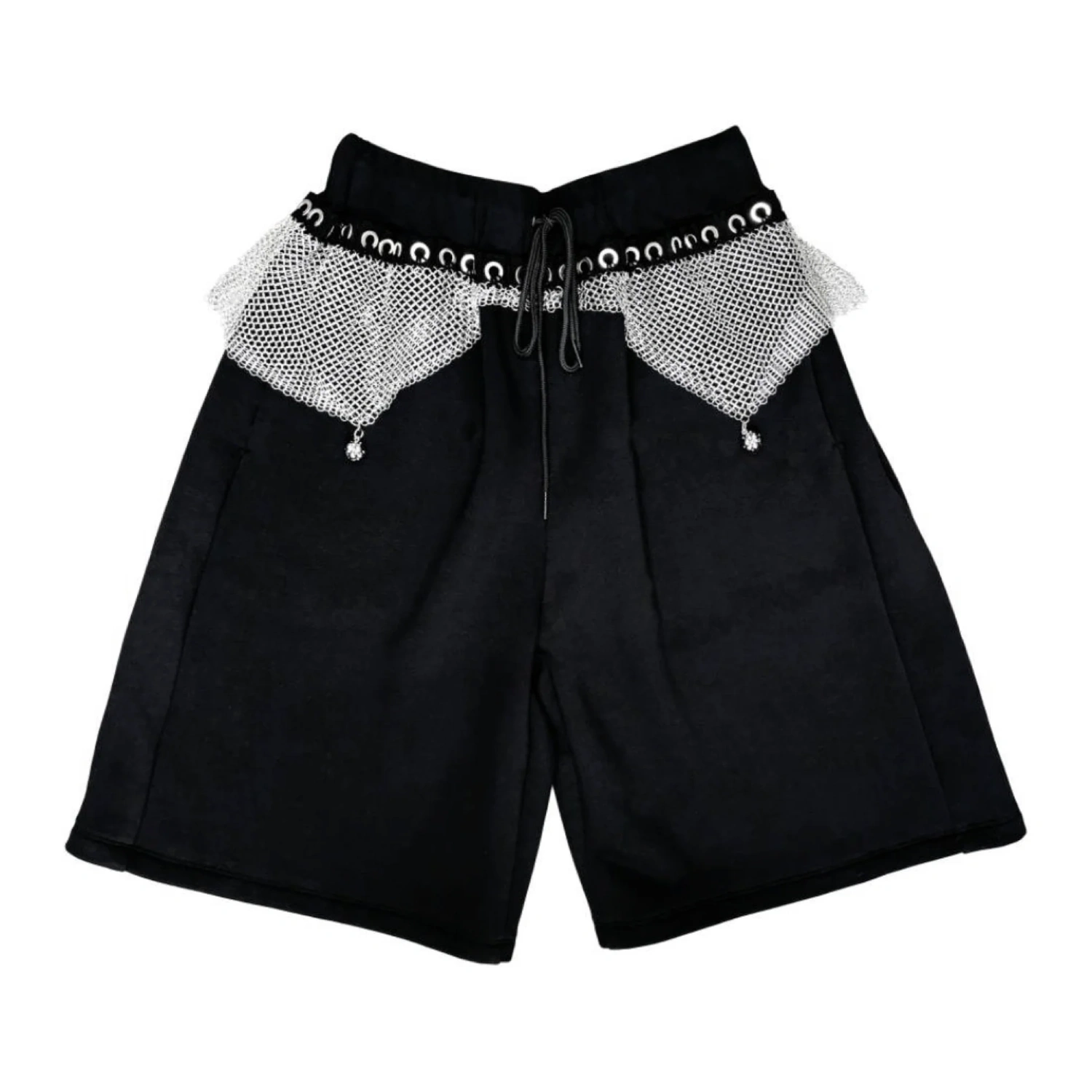 Chopova Lowena Titan Chainmail Shorts Black/Silver front view in a white background