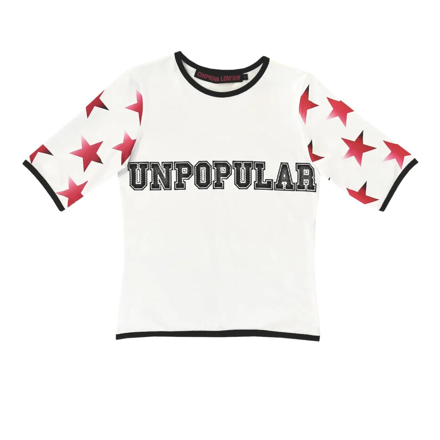 Chopova Lowena Unpopular Short Sleeve Jersey Top front view in a white background