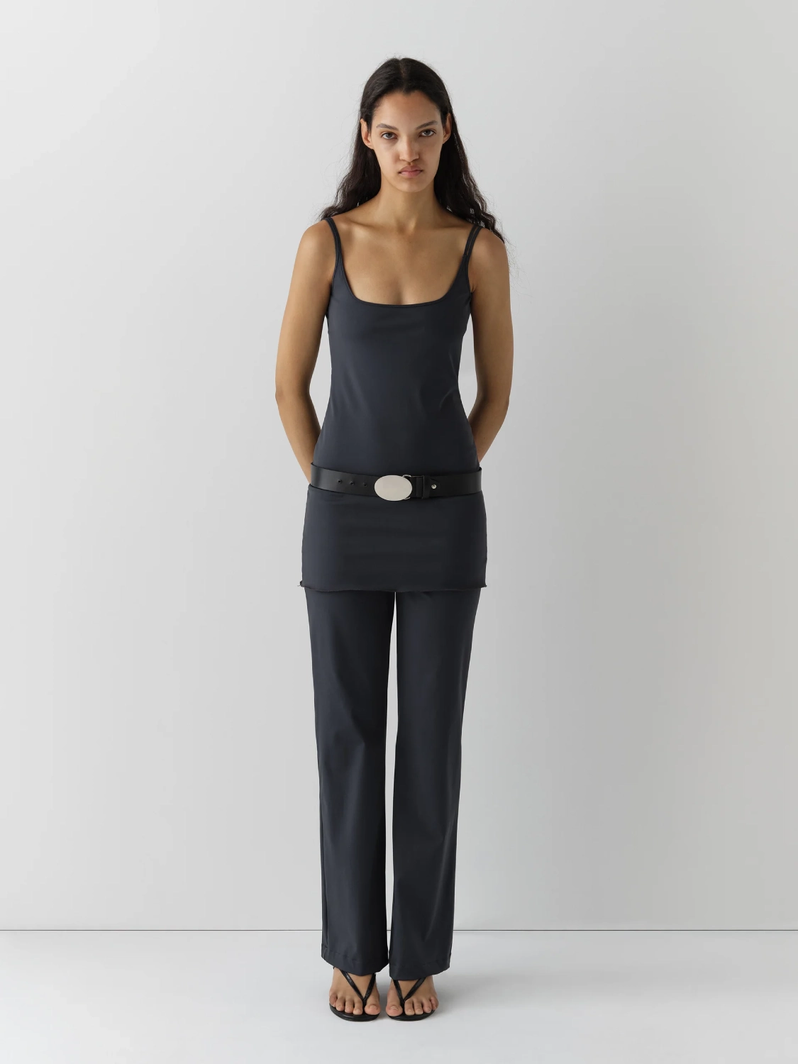 Gimaguas Buckle Belt Black front view on model