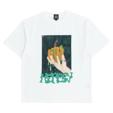 Heresy Squash T-Shirt Ecru front view in a white background