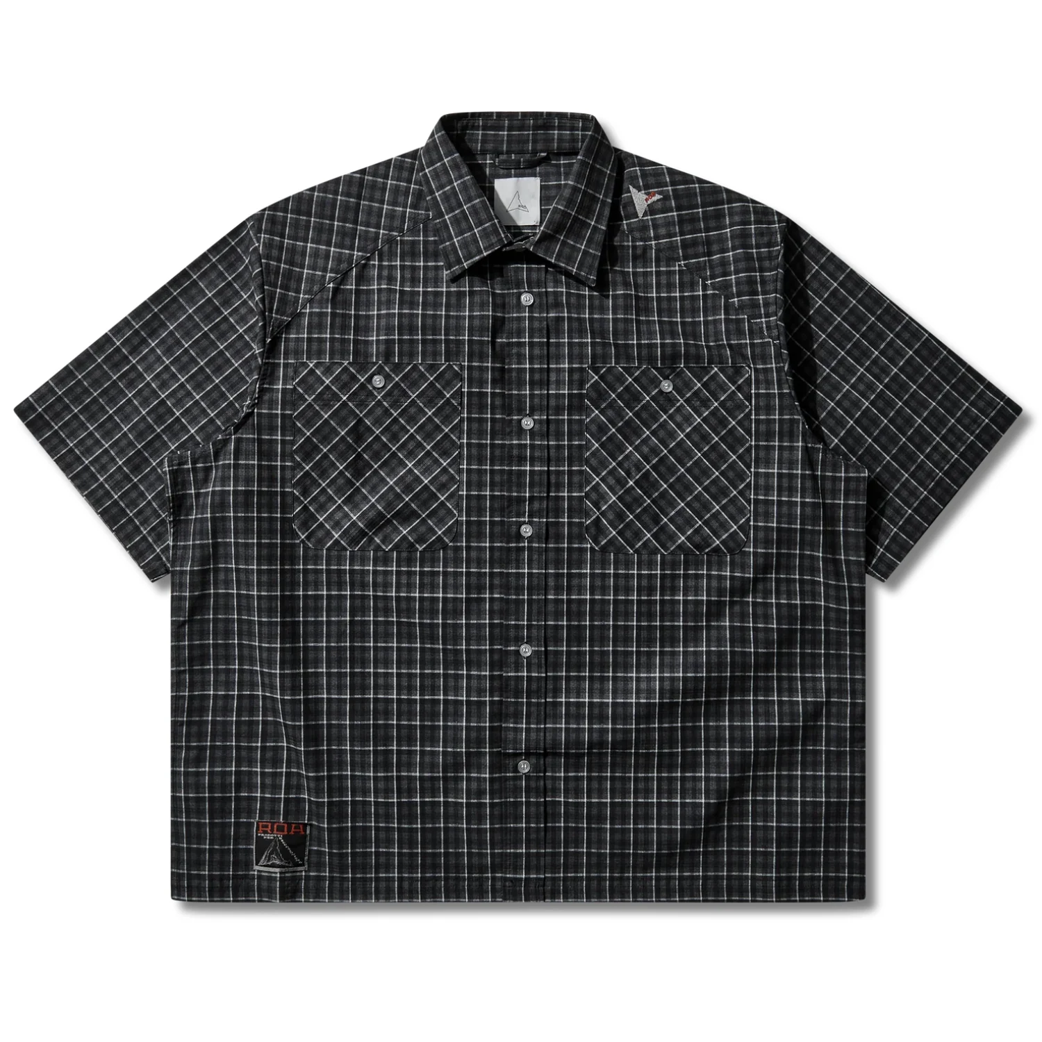ROA Aair Floweave Printed Check Short Sleeve Shirt Grey front view in a white background
