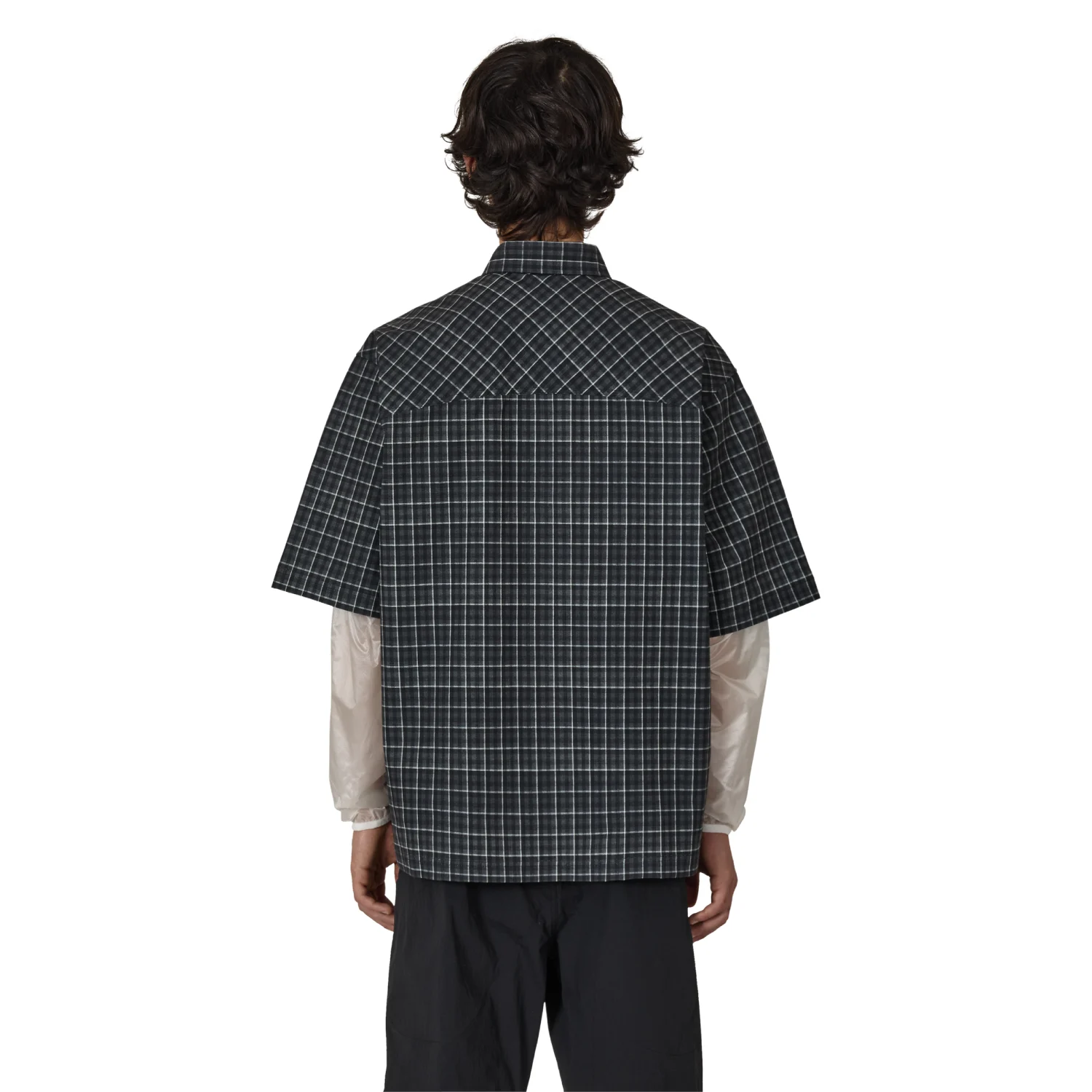 ROA Aair Floweave Printed Check Short Sleeve Shirt Grey back view on model