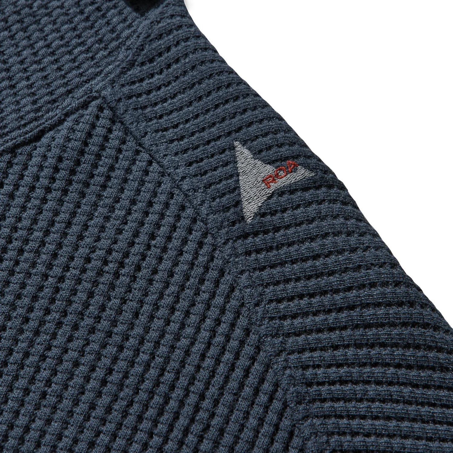 ROA Bee Sun Faded Organic Waffle Zip Up Hoodie Navy front view detail in a white background