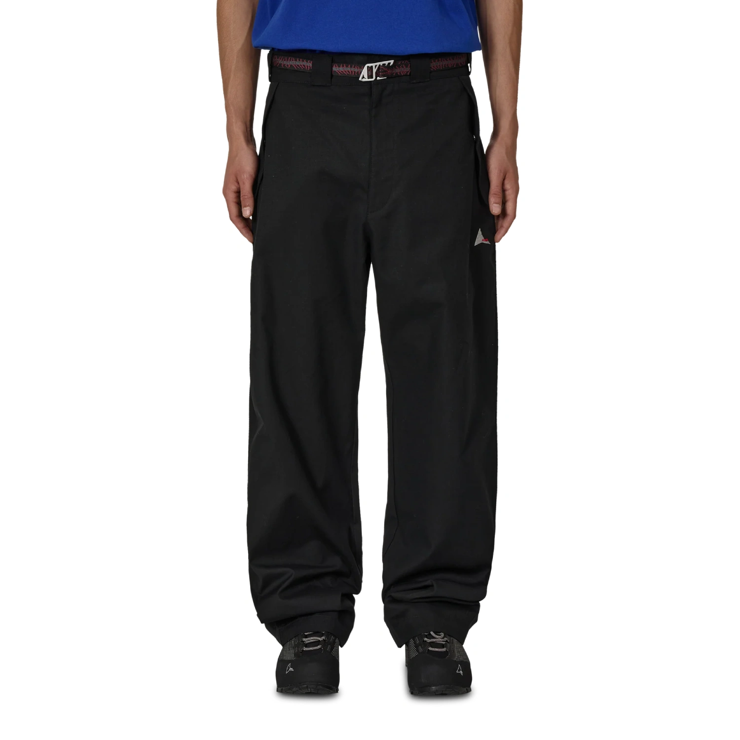 ROA Centipede Buckle Chino Pant Black front view on model