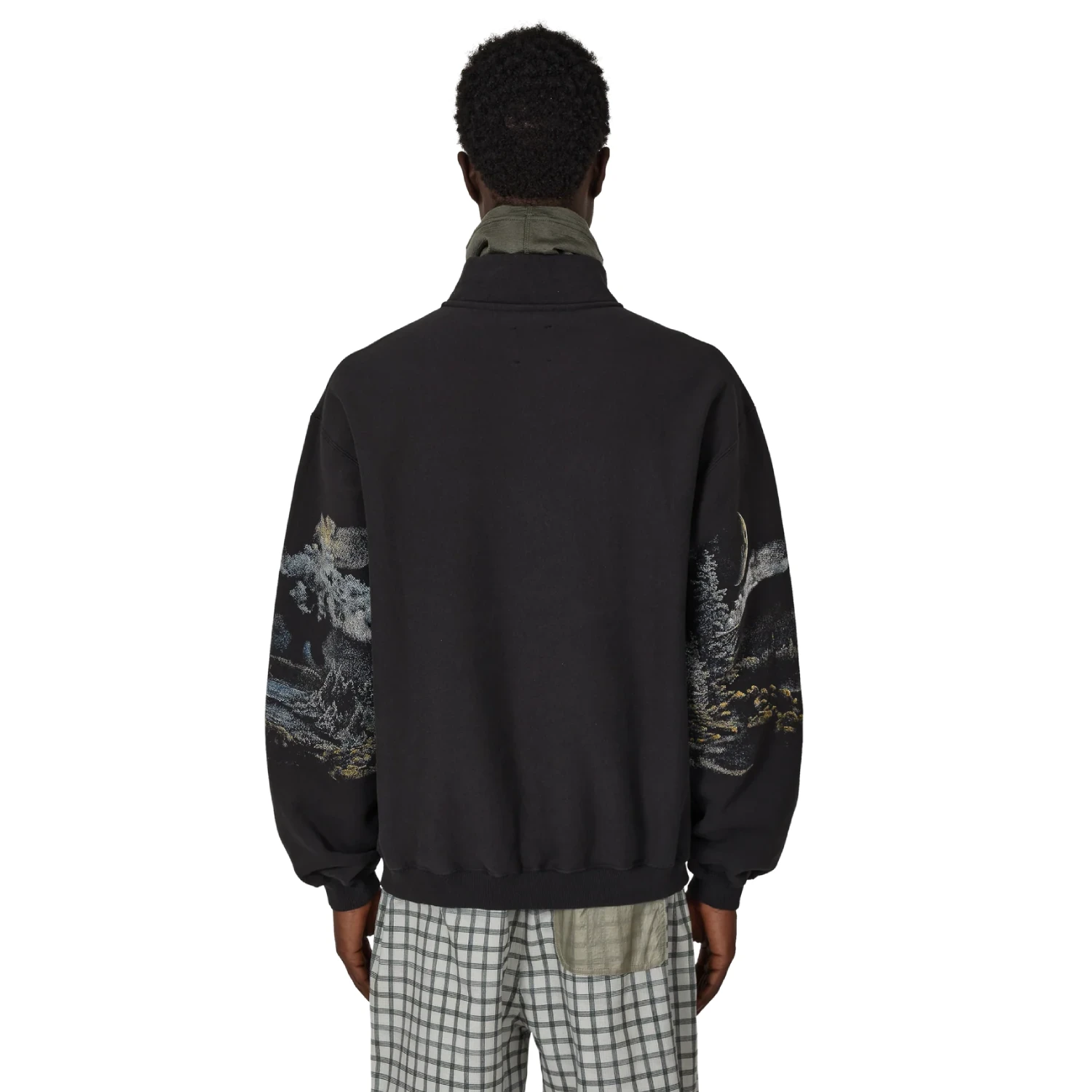 ROA Fai Half Zip Sweater Washed Black back view on model