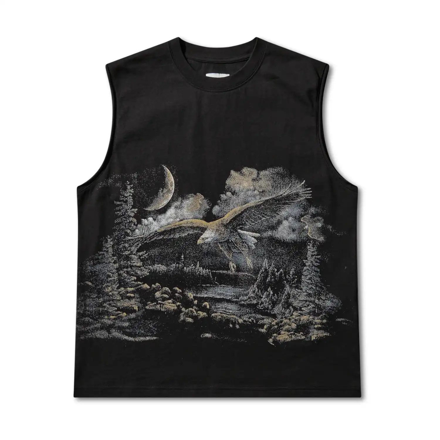 ROA Fai Sleeveless Tee Washed Black front view in a white background