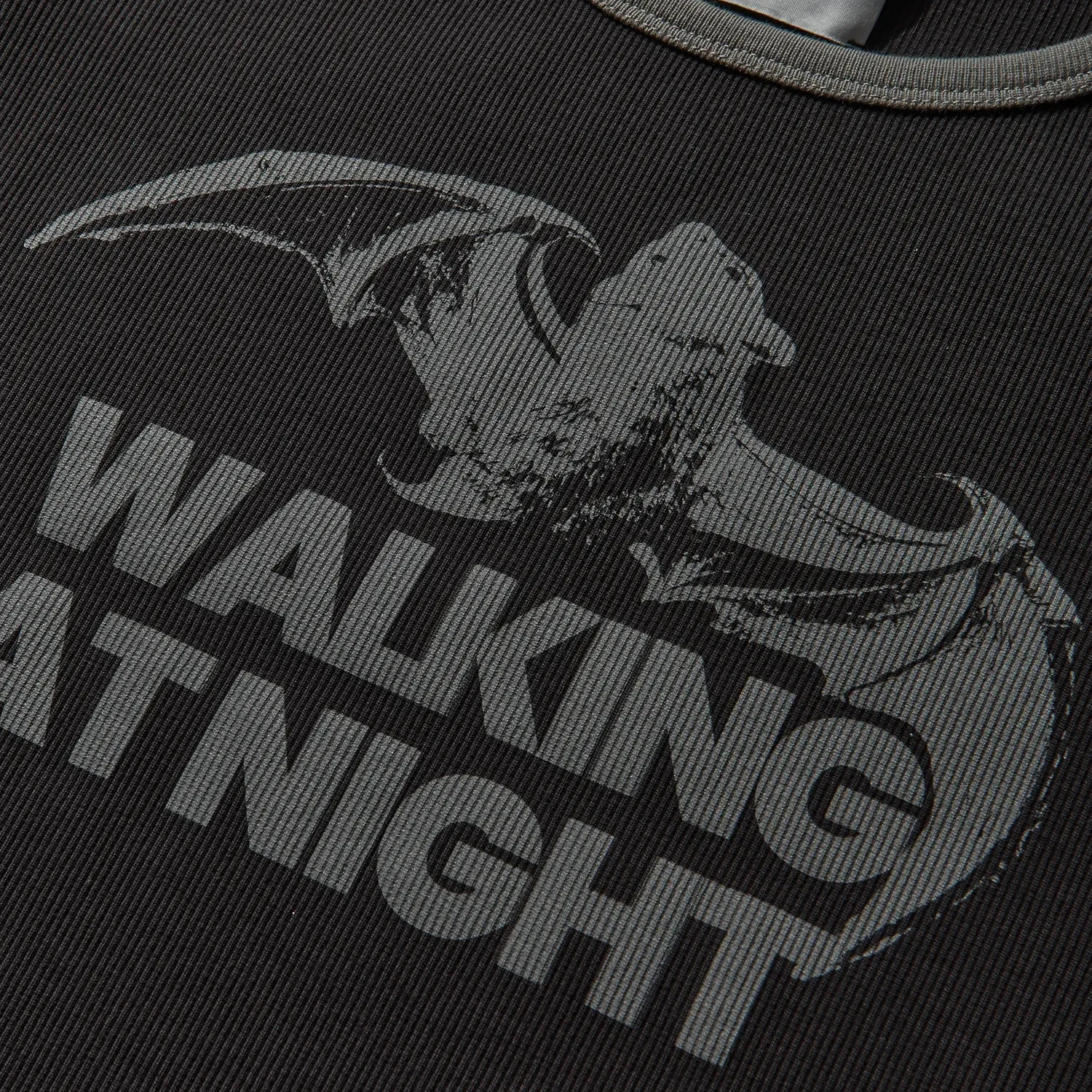 ROA Guniy Ribbed Baby Tee Washed Black front view print detail