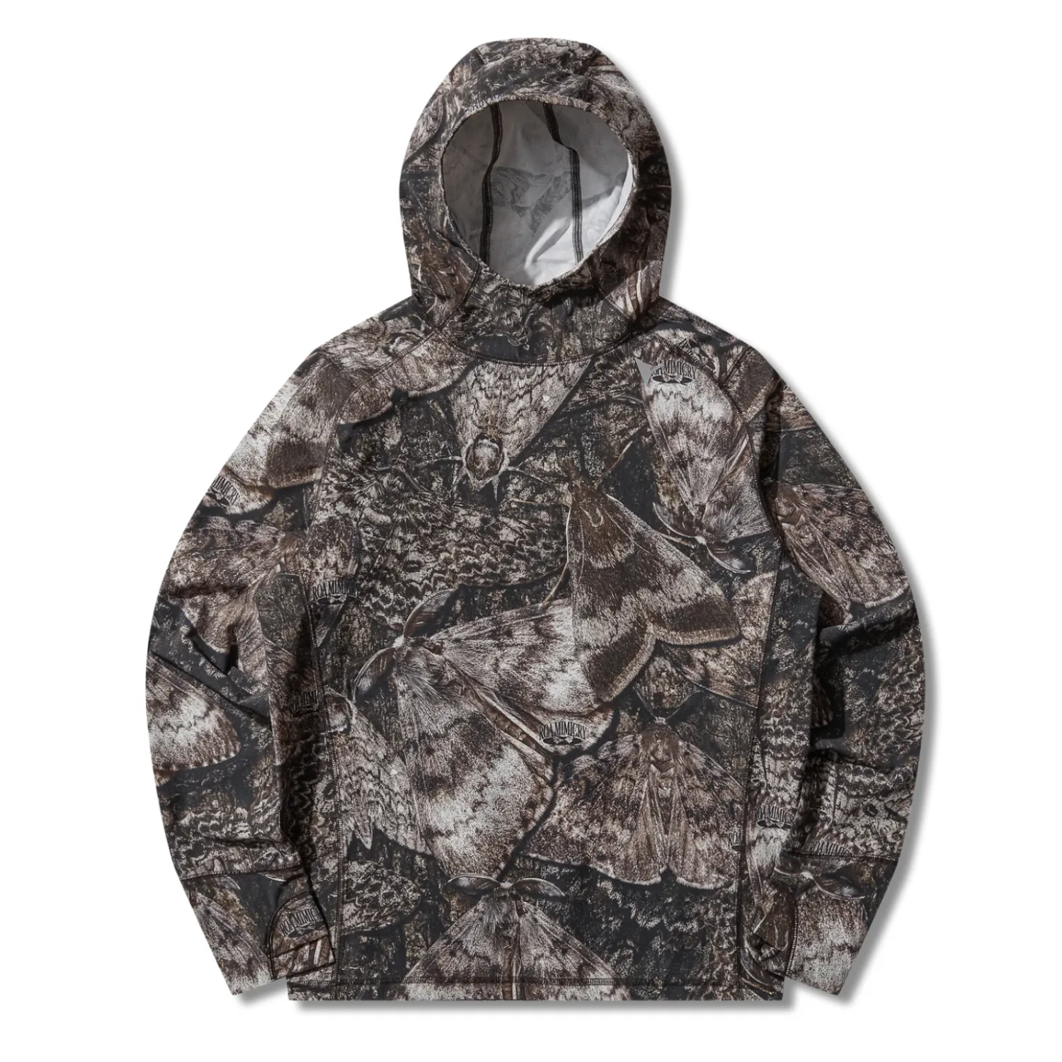 ROA Lio Upf +50 Baselayer Moth Print Long Sleeve Hoodie front view in a white background