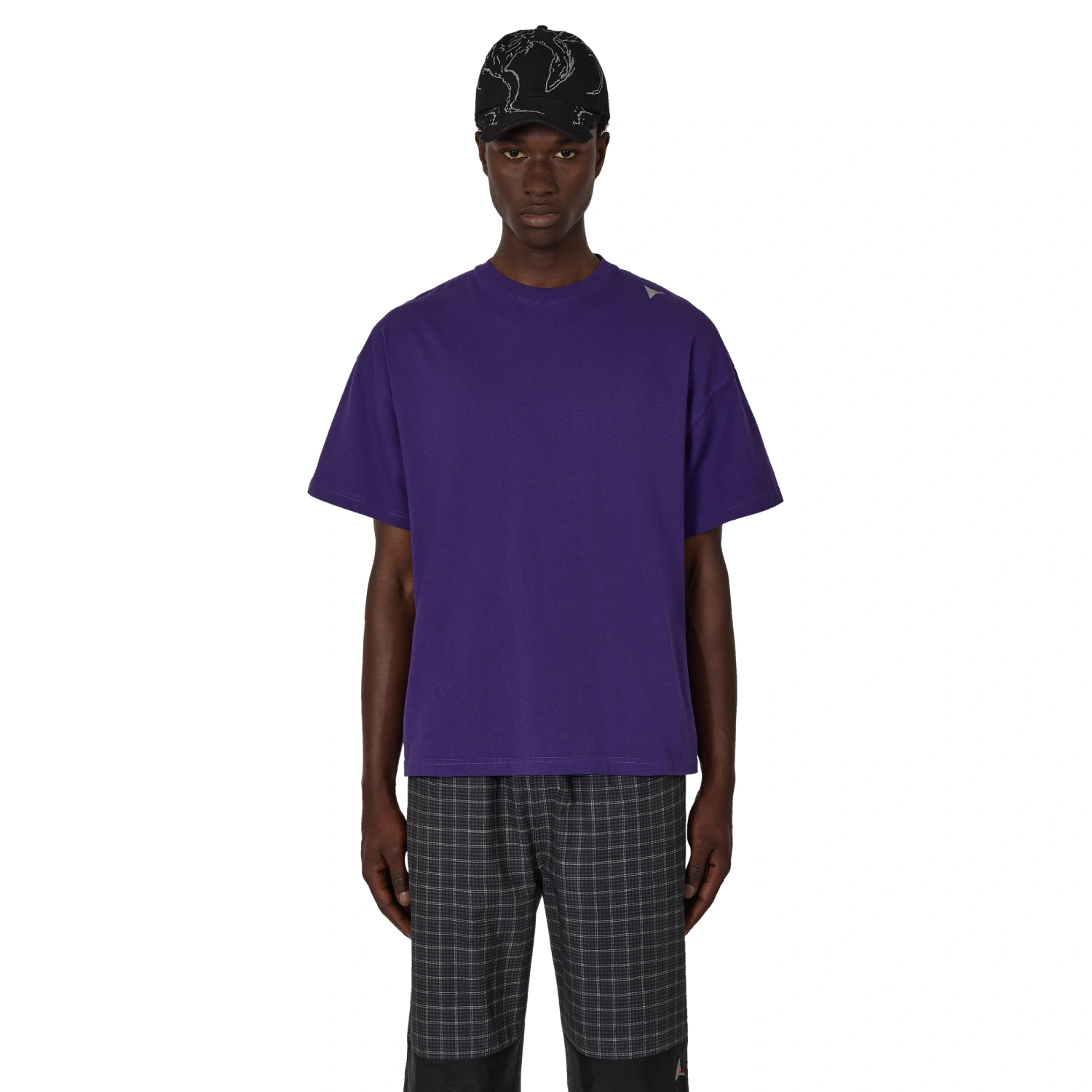 ROA Logo T-Shirt Purple front view on model