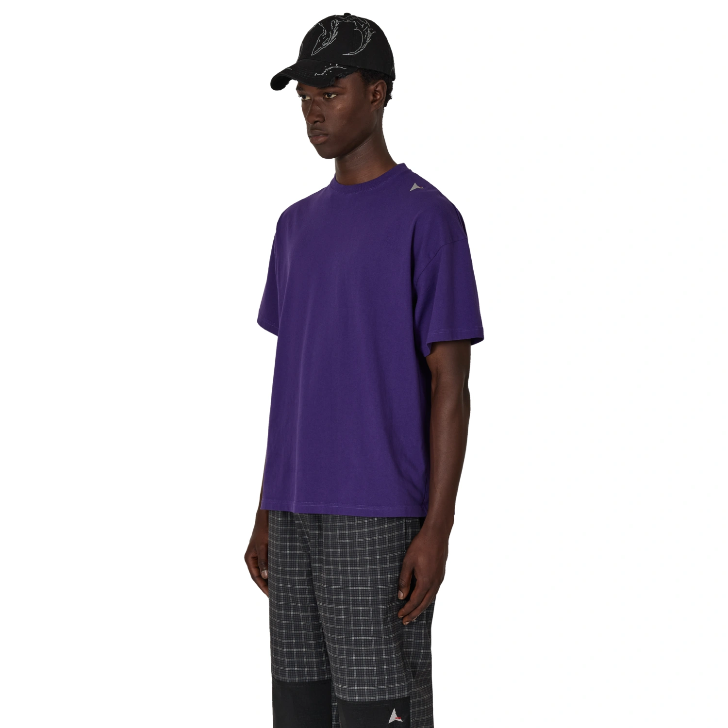 ROA Logo T-Shirt Purple side view on model