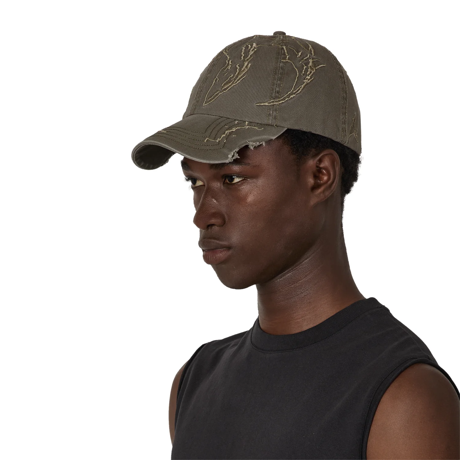 ROA Ryli Embriodered 6-Panel Cap Sage Green side view on model in a white background