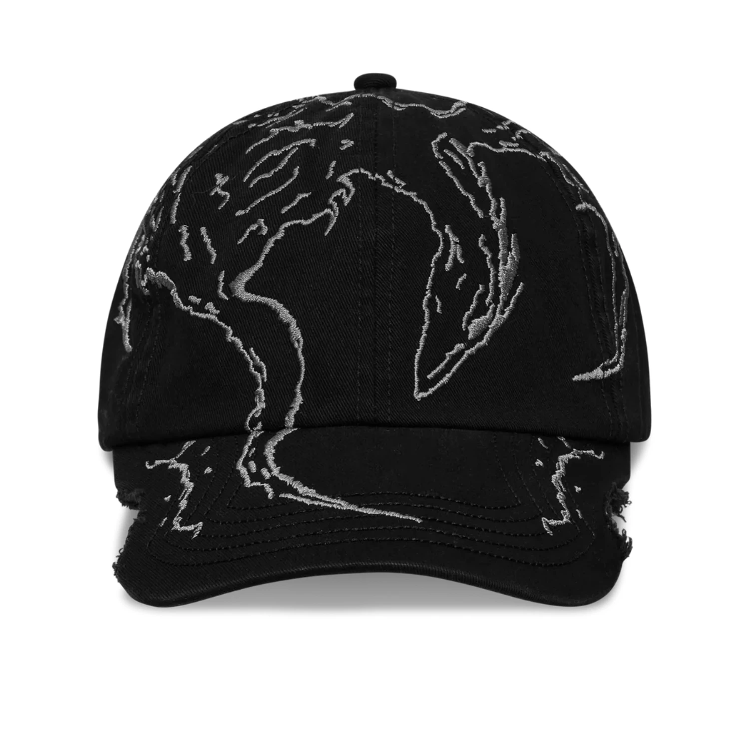 ROA Ryli Embriodered 6-Panel Cap Washed Black front view in a white background