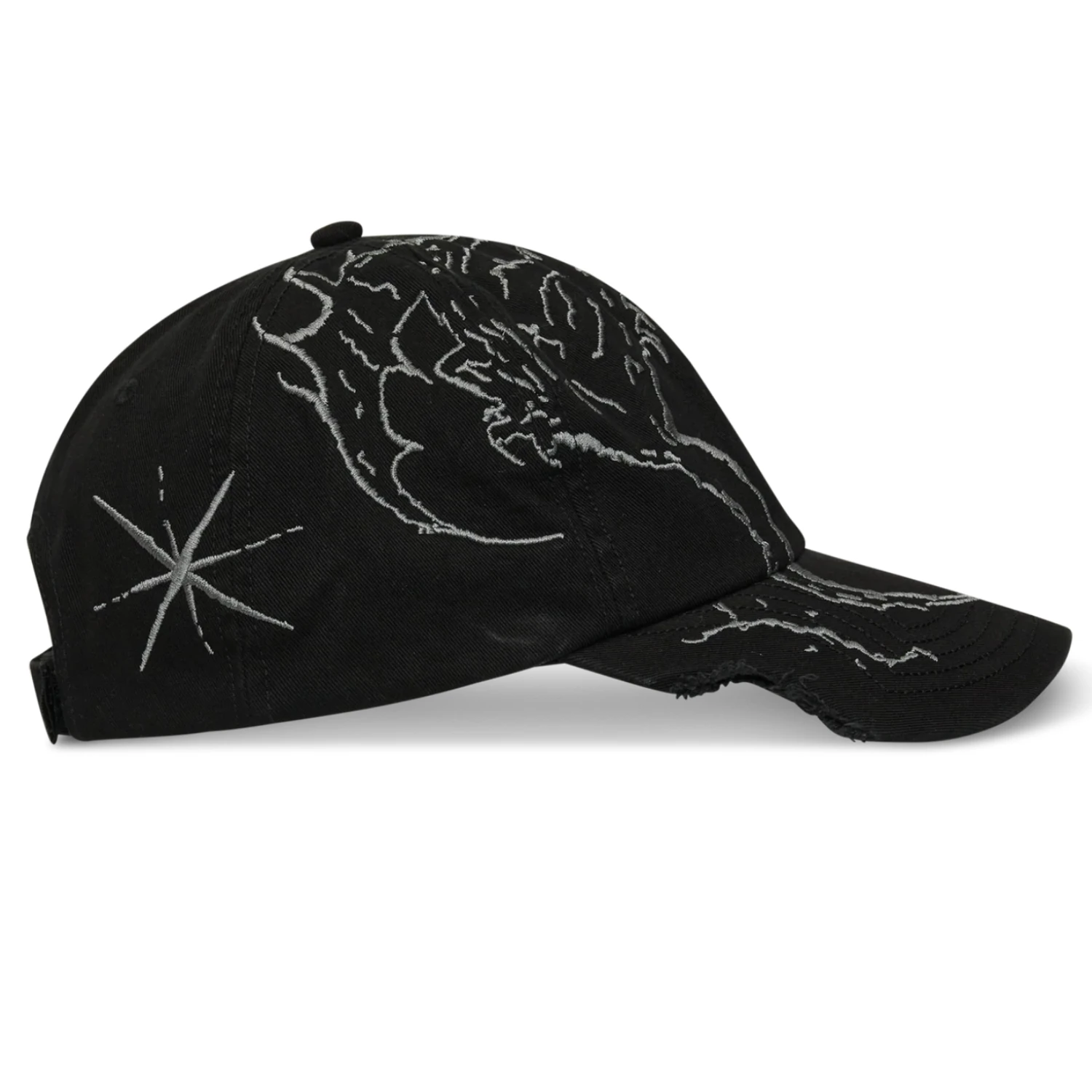 ROA Ryli Embriodered 6-Panel Cap Washed Black side view in a white background