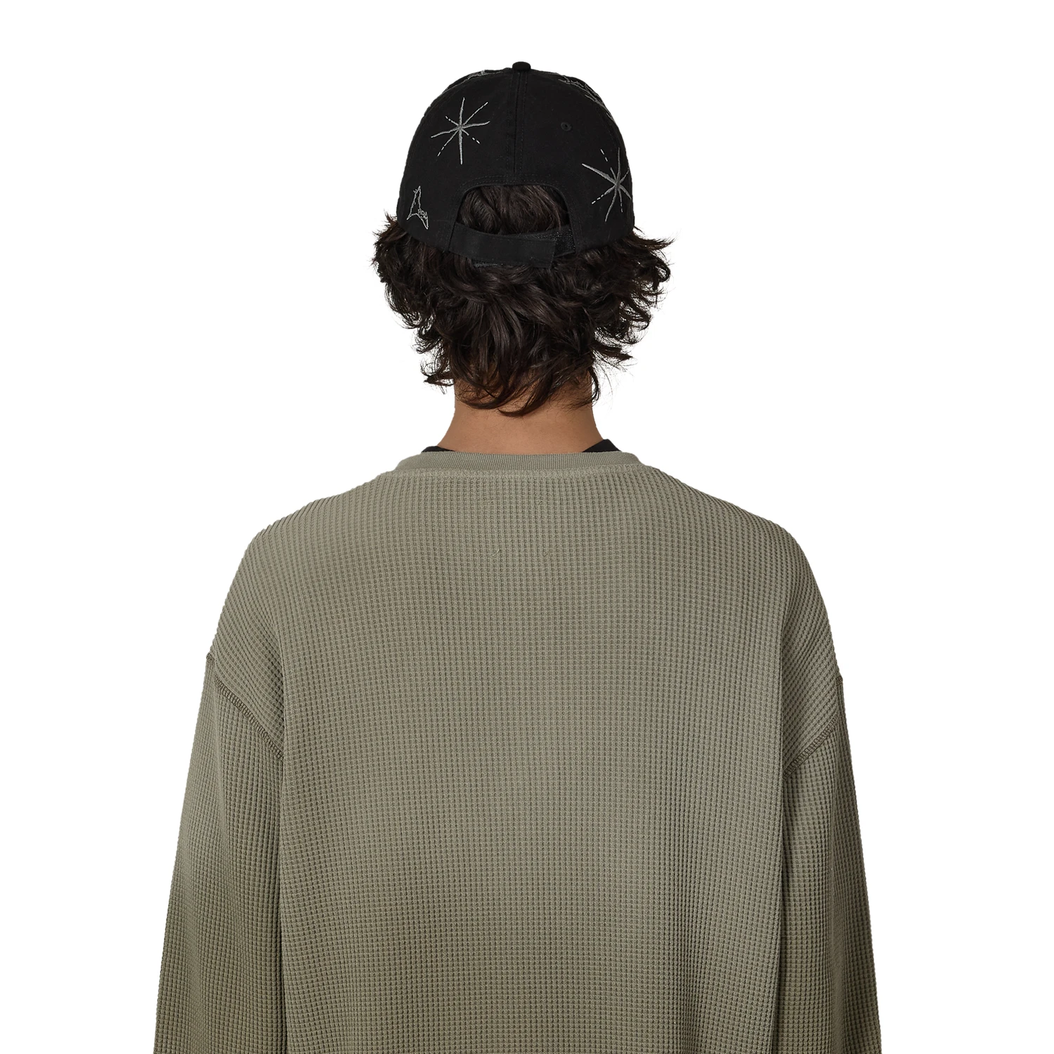 ROA Ryli Embriodered 6-Panel Cap Washed Black back view on model in a white background