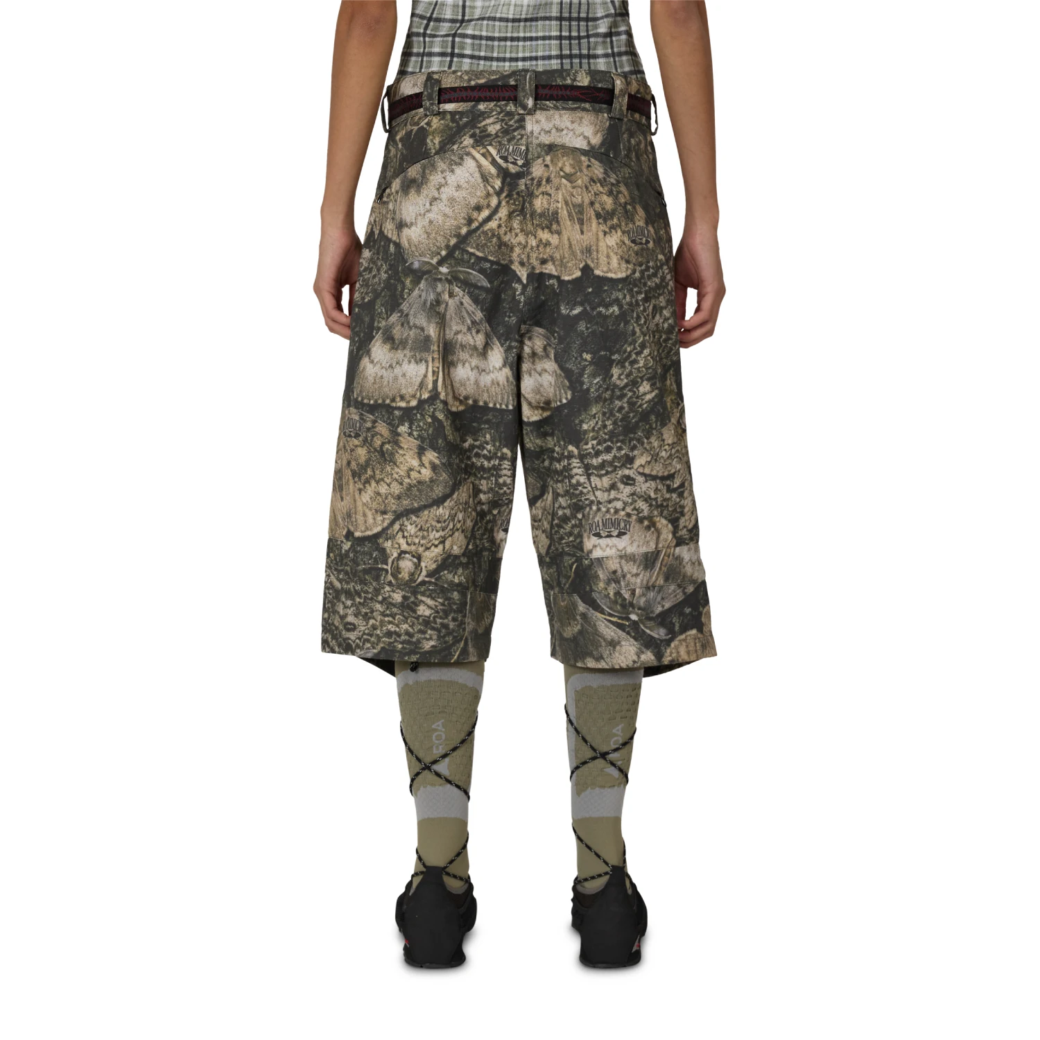 ROA Siera Moth Print 3/4 Pant Brown back view on model in a white background