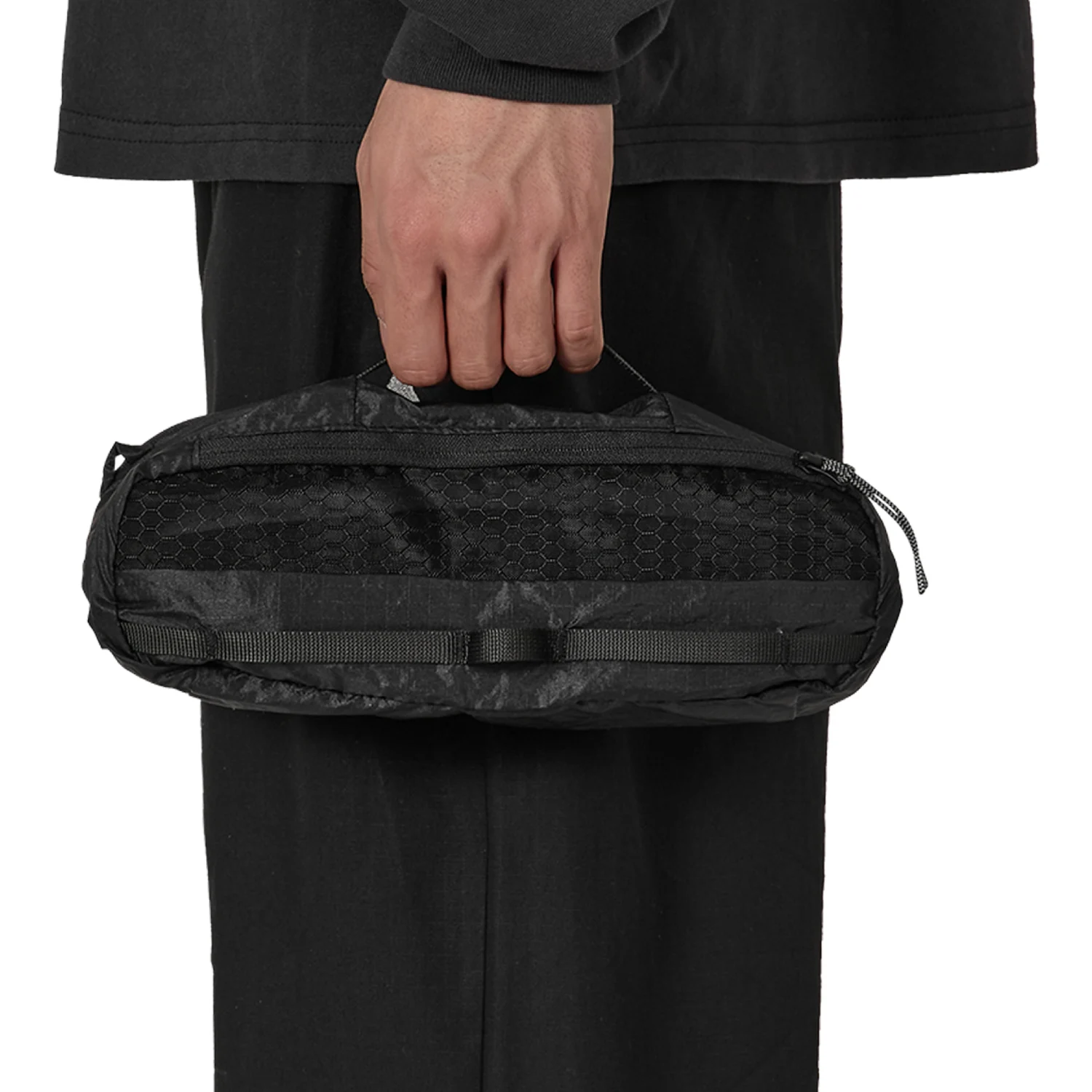 ROA Vaphi Ripstop Travel Toiletry Bag Black front view on model