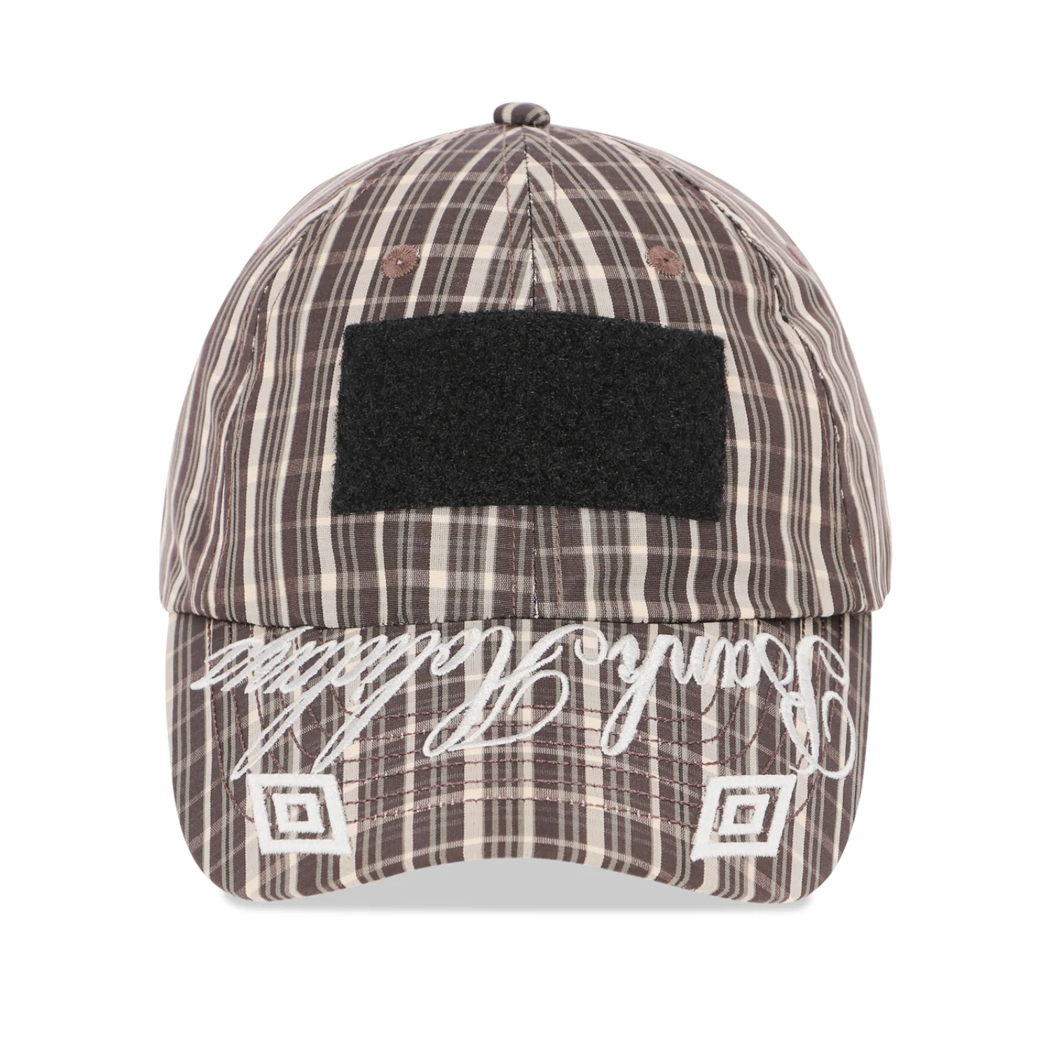 Umbro Slam Jam Check Hazard Cap Beige, Dark Brown front view in a white background