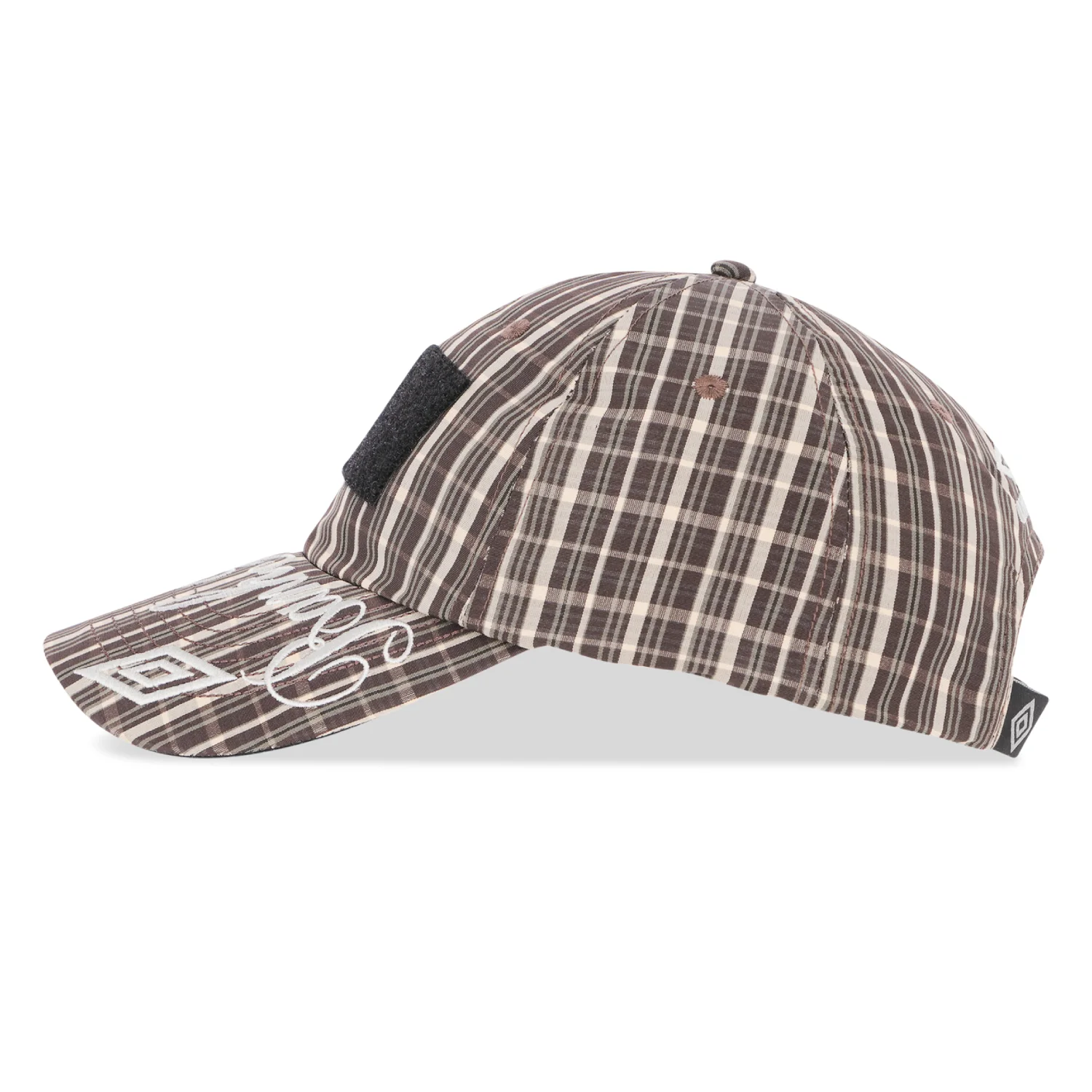Umbro Slam Jam Check Hazard Cap Beige, Dark Brown side view in a white background