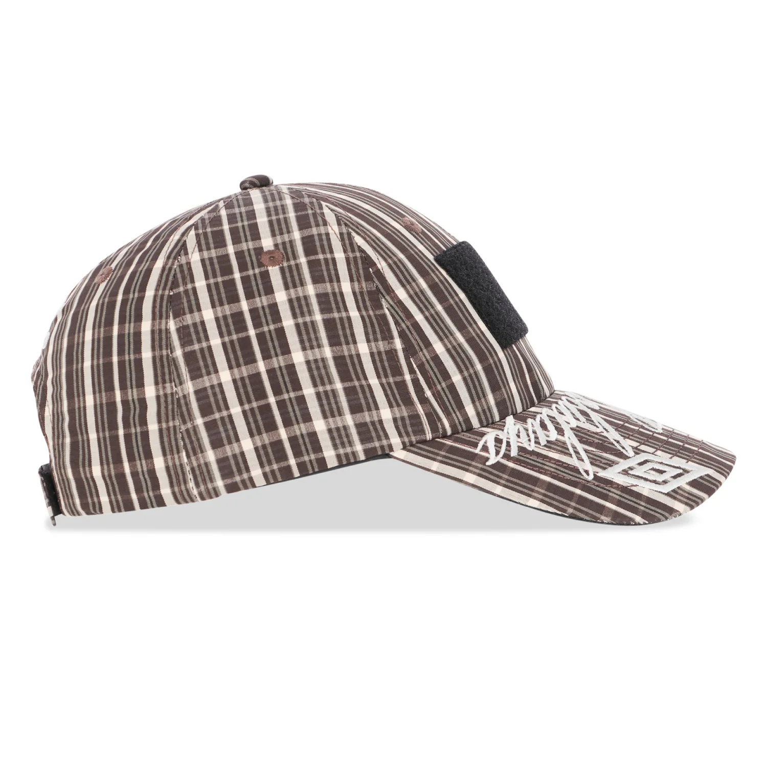 Umbro Slam Jam Check Hazard Cap Beige, Dark Brown side view in a white background