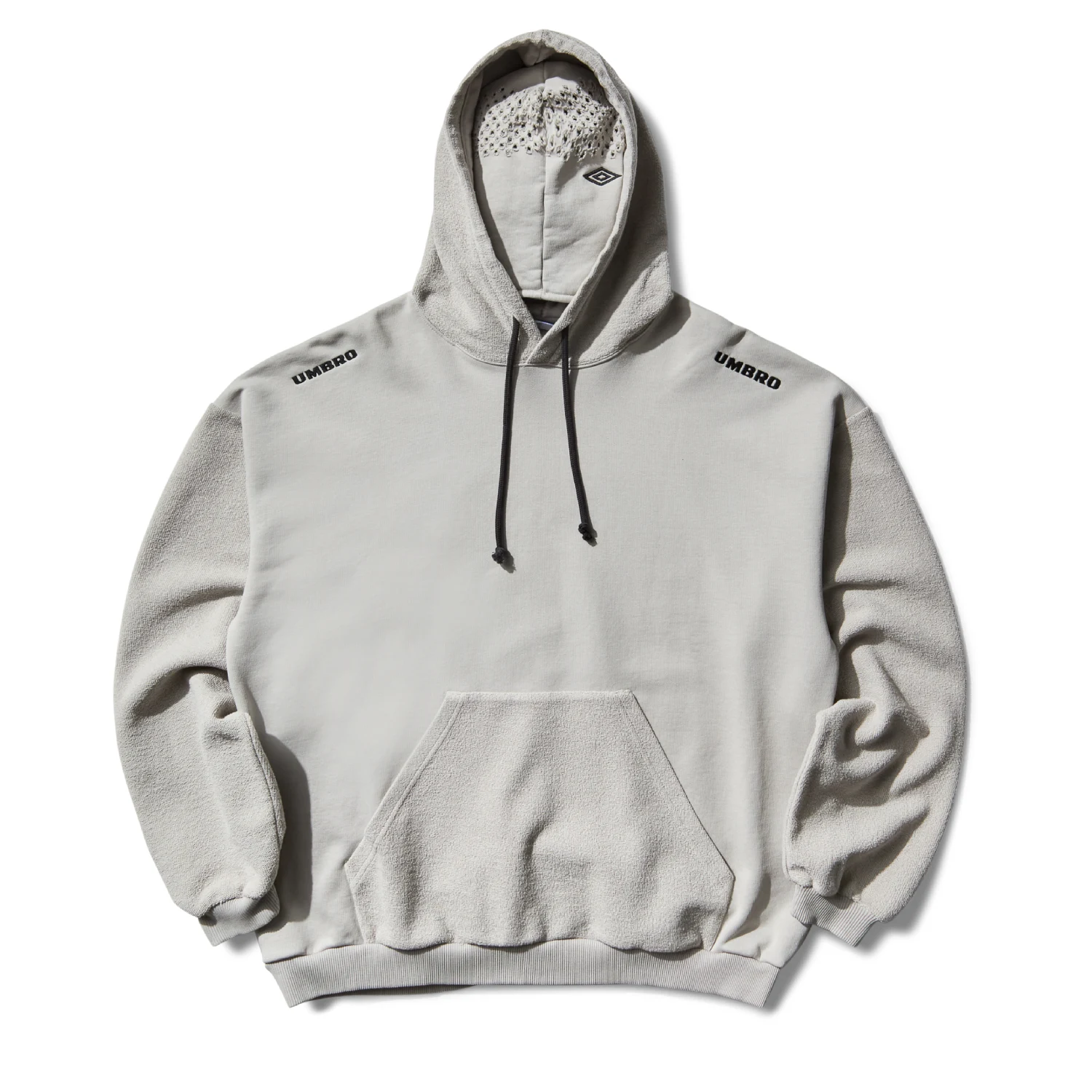 Umbro Slam Jam Lasered Masked Hoodie Light Grey front view in a white background