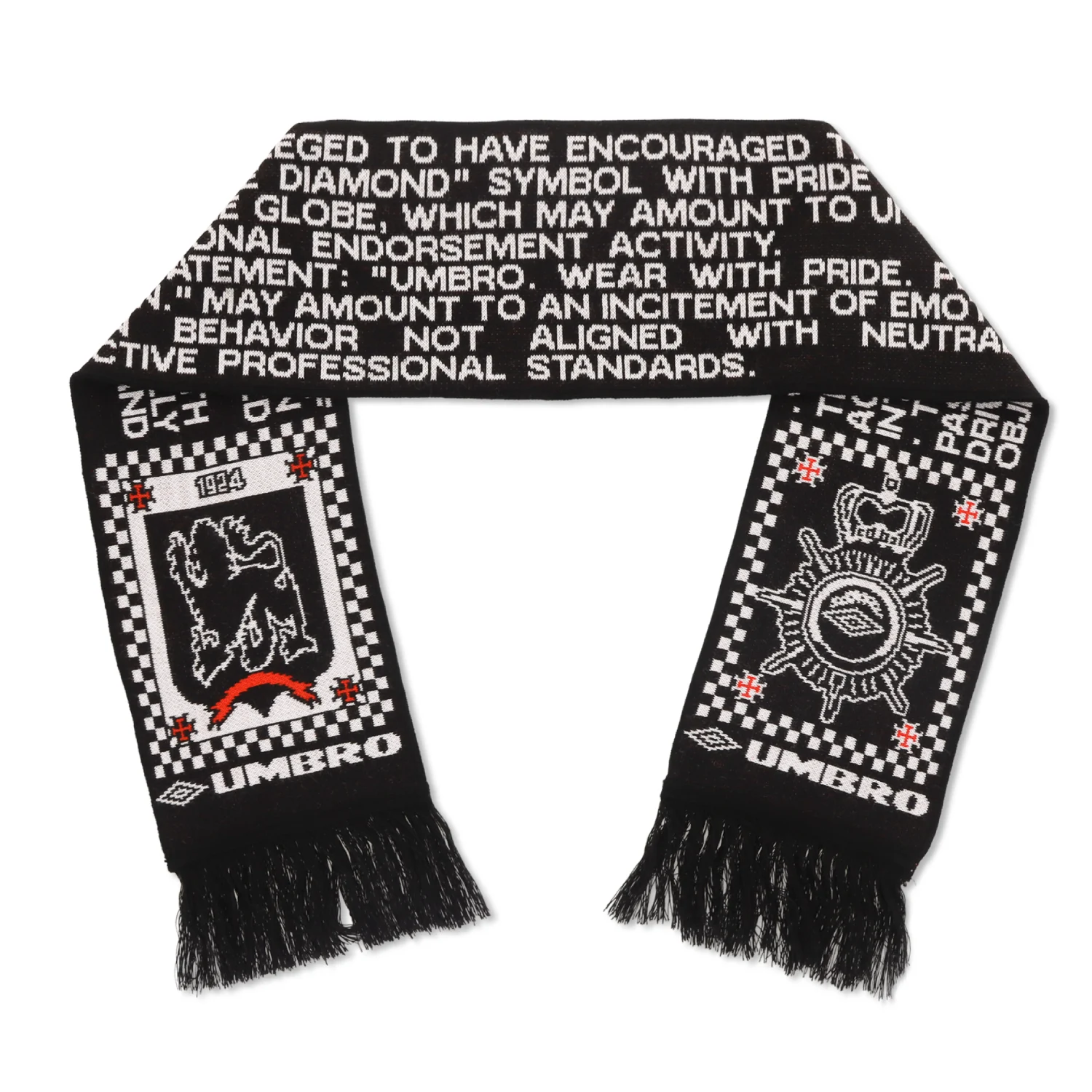 Umbro Slam Jam Notice Scarf Black/White front view in a white background