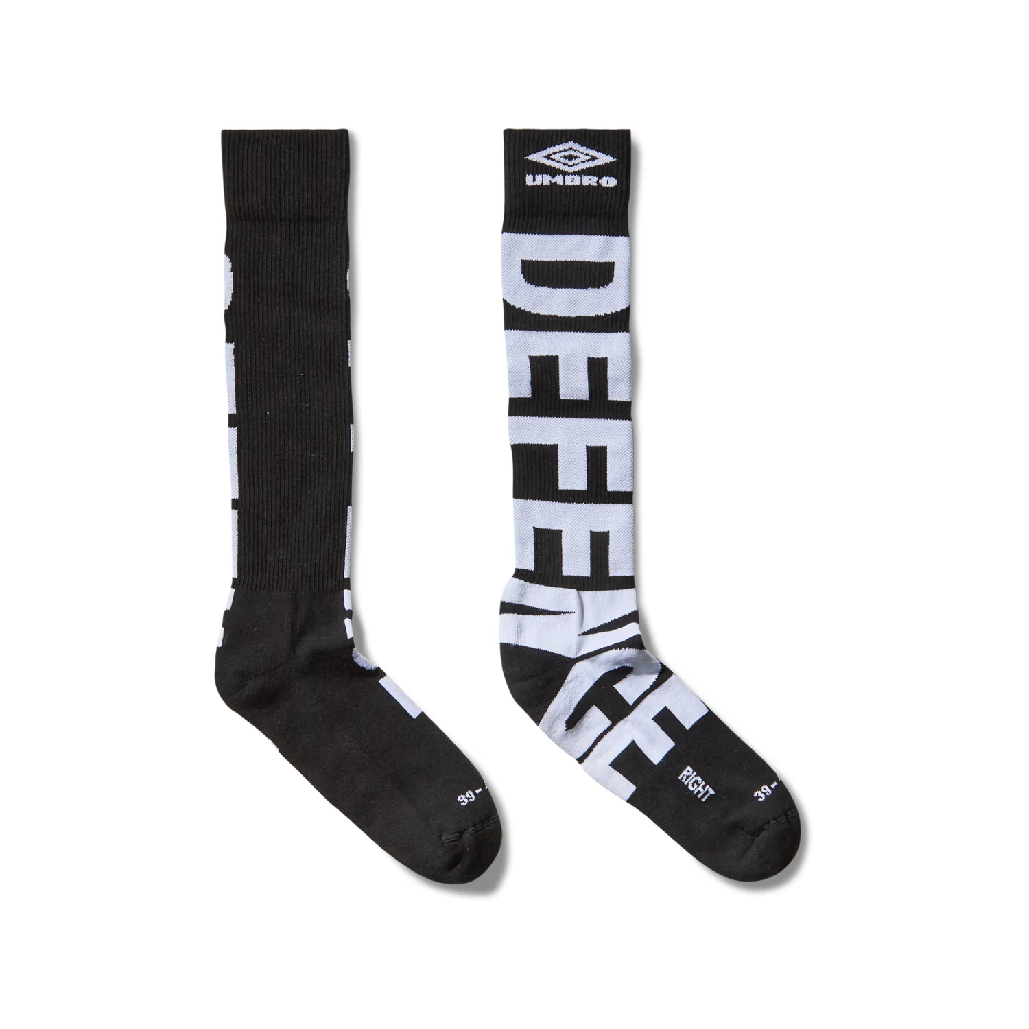 Umbro Slam Jam Offence Defence Socks Black/White side view in a white background