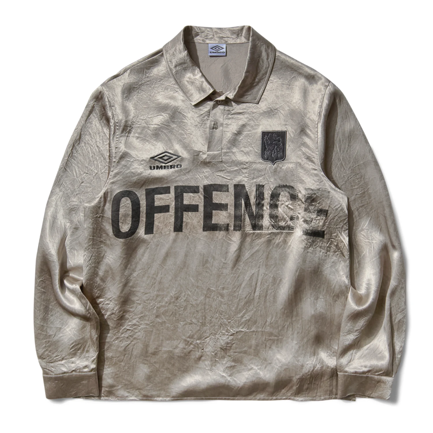 Umbro Slam Jam Satin Enfield Shirt Silver Pearl front view in a white background