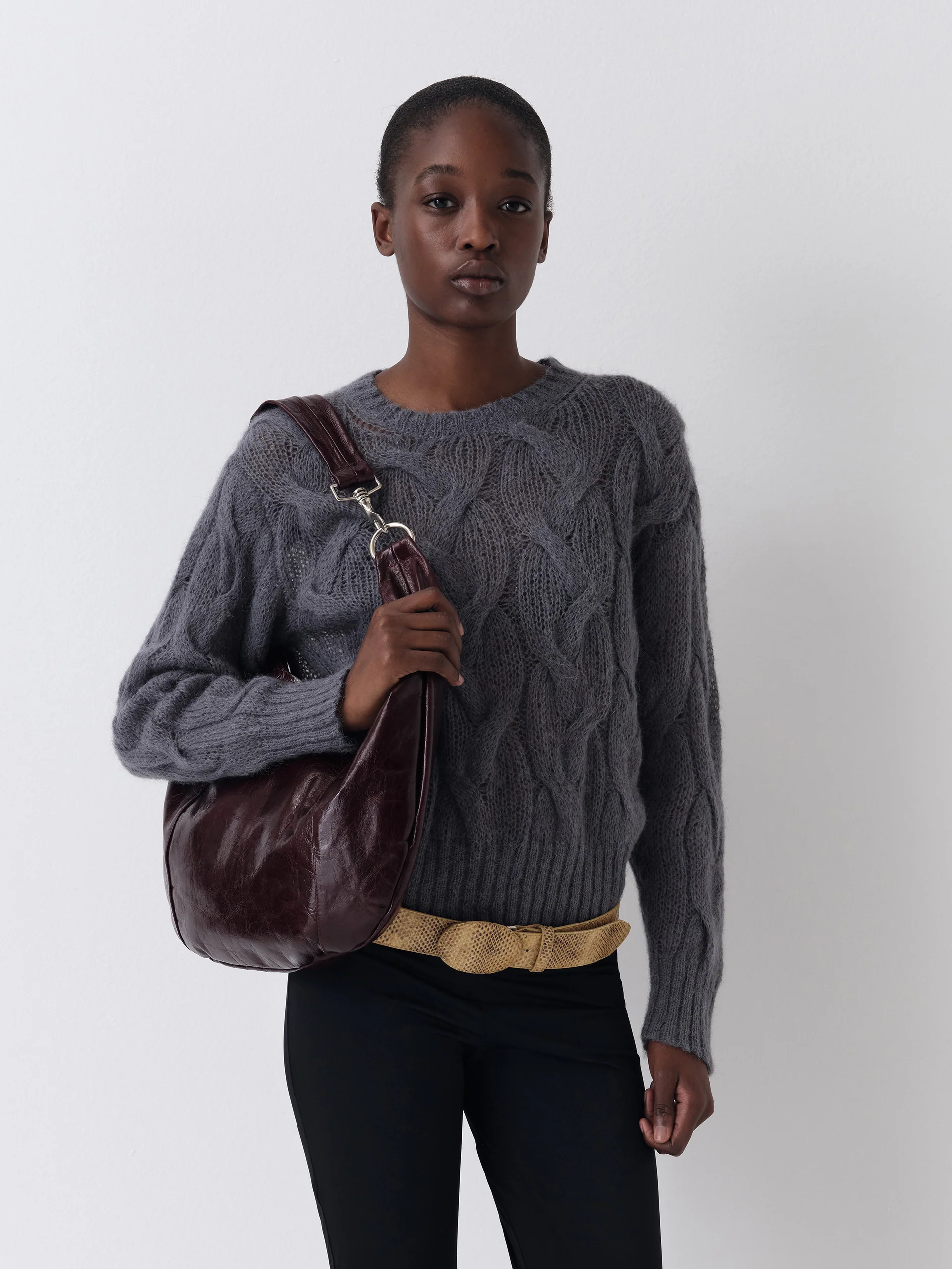 Gimaguas Buckle Exotic Belt Beige front view on model