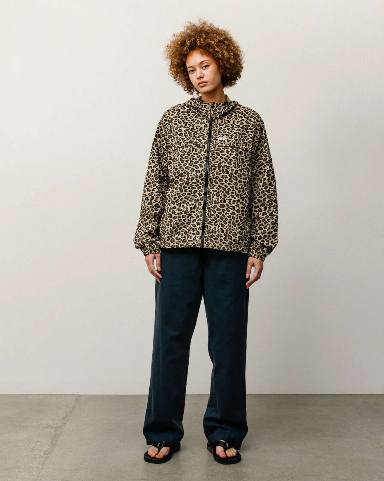 Stüssy Lightweight Hooded Jacket Cheetah on model