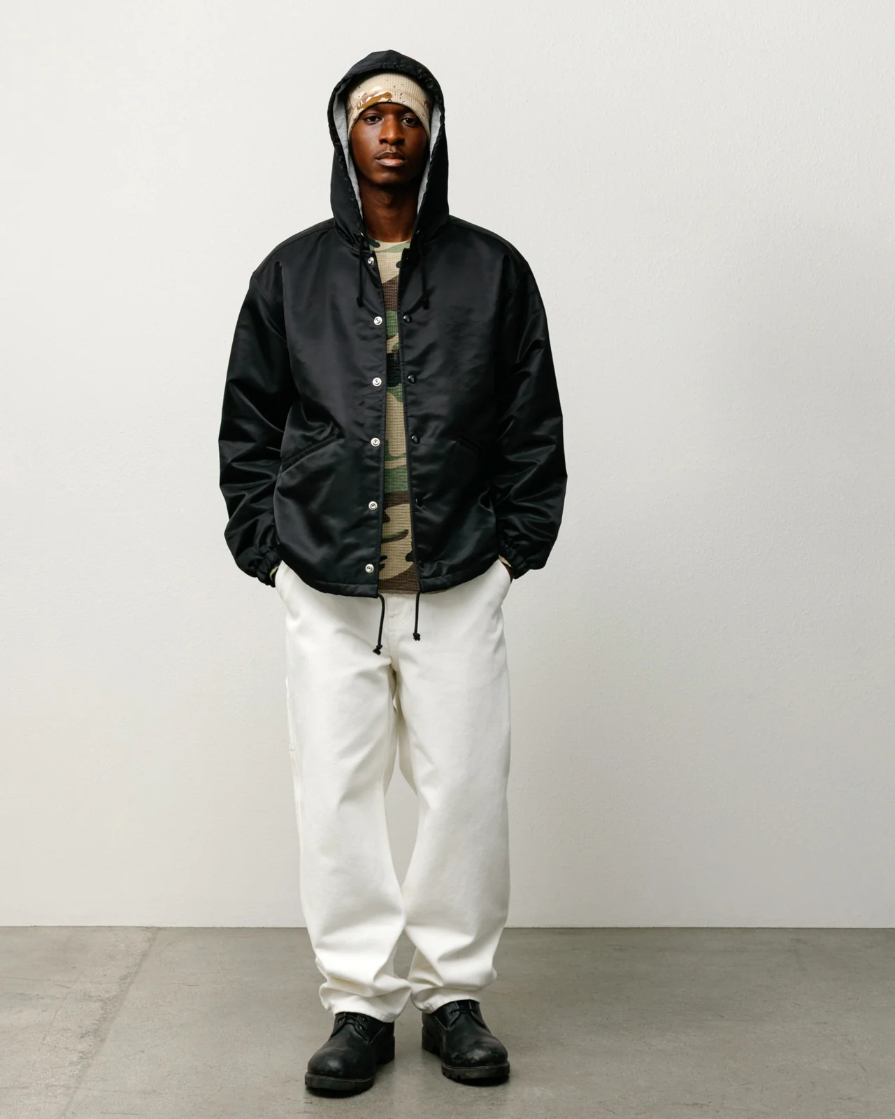 Stüssy Hooded Coaches Jacket Black on model