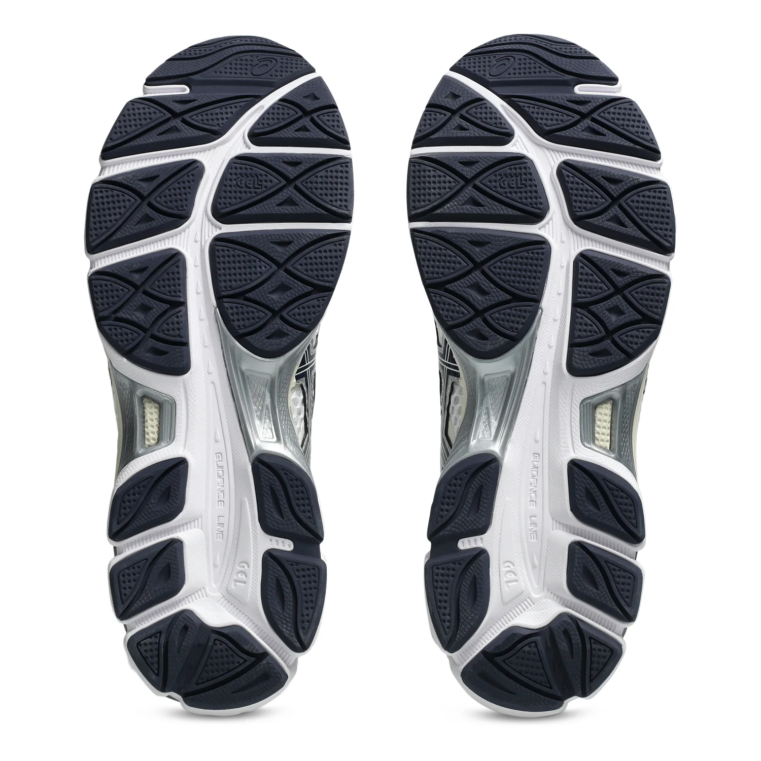 Asics Gel-Cumulus 16 White/Midnight bottom view in a white background