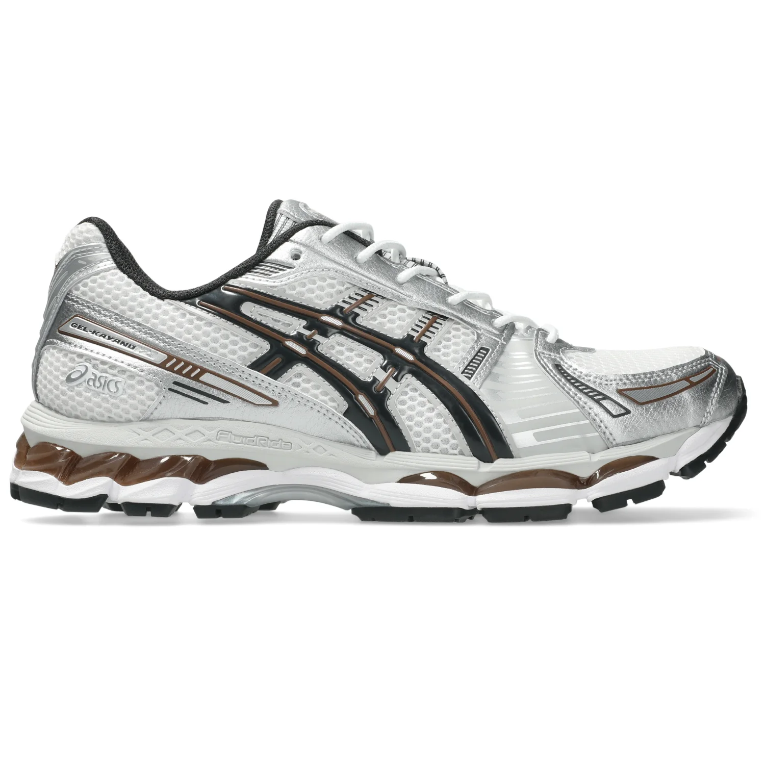 Asics Gel-Kayano 12.1 White/Graphite Grey side view in a white background