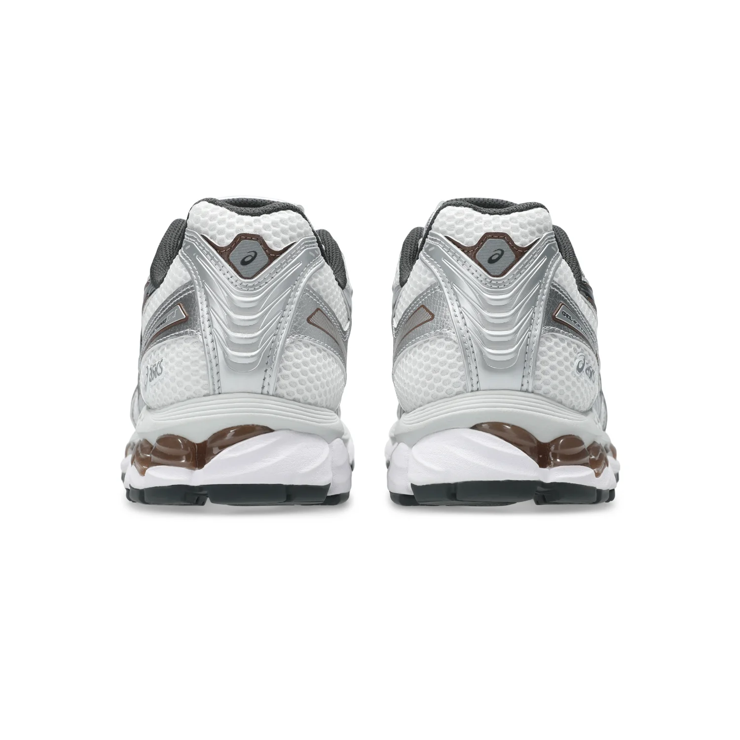 Asics Gel-Kayano 12.1 White/Graphite Grey back view in a white background