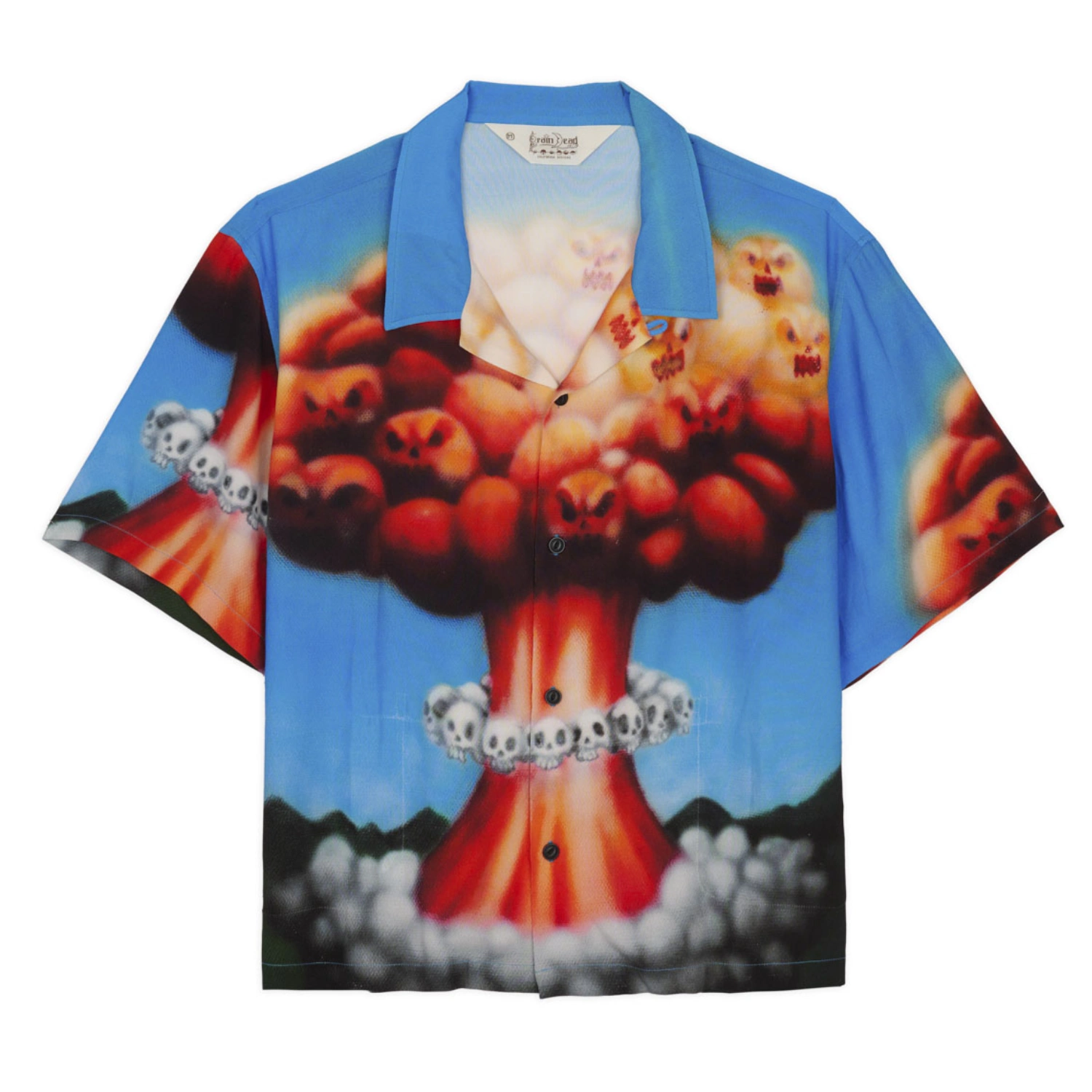 Brain Dead Explosion Short Sleeve Button Down Shirt front view in a white background