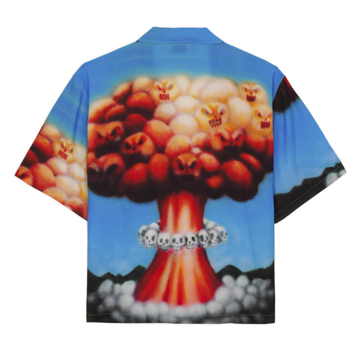 Brain Dead Explosion Short Sleeve Button Down Shirt back view in a white background
