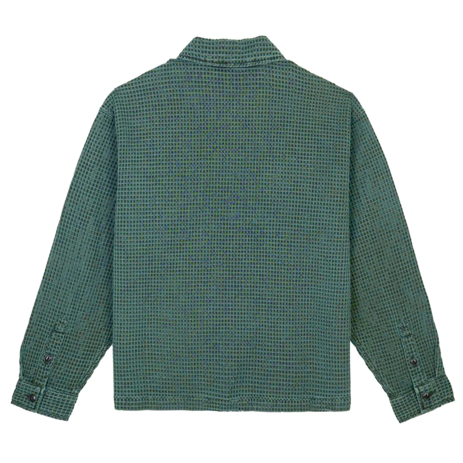 Brain Dead Waffle Button Front Shirt Silver Pine back view in a white background