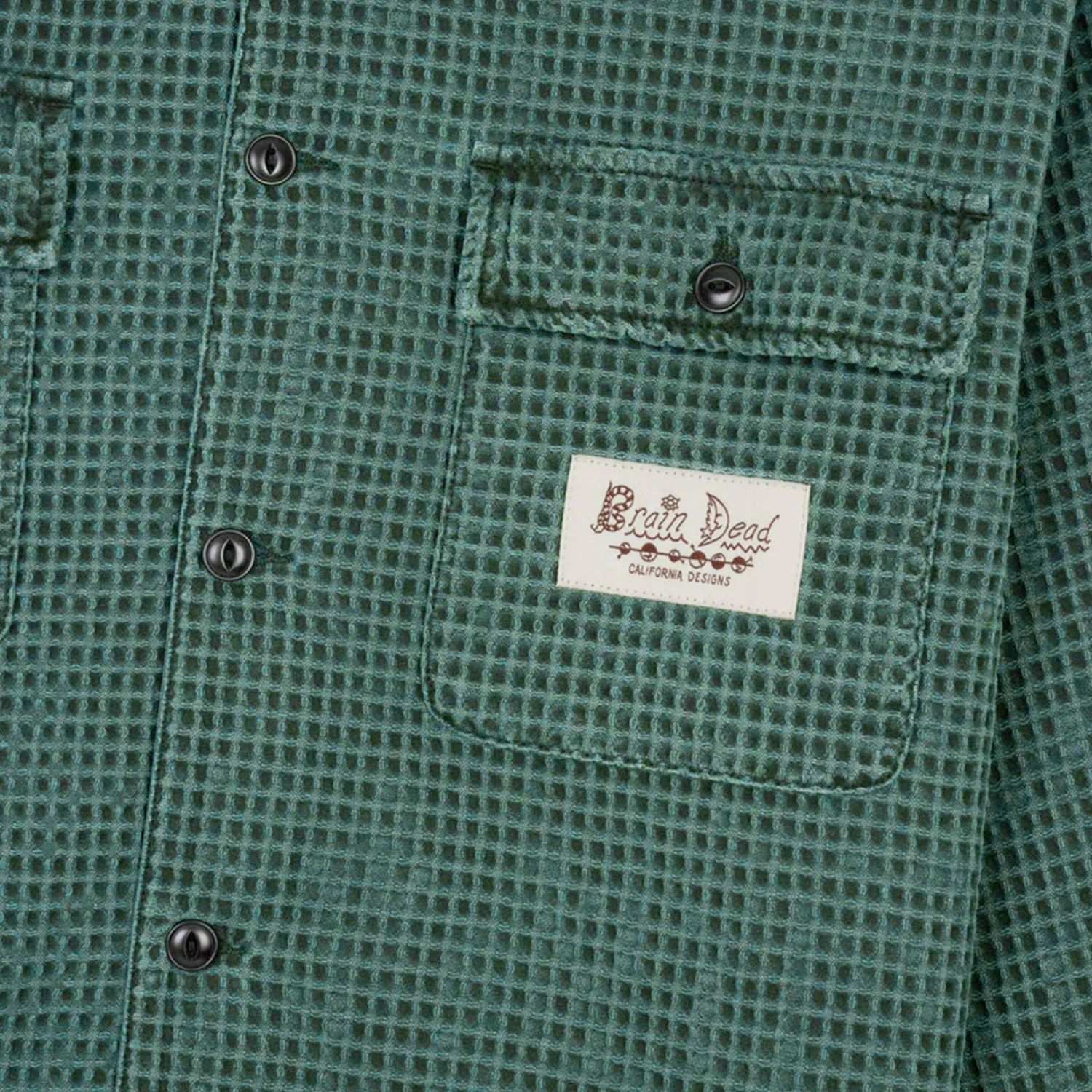 Brain Dead Waffle Button Front Shirt Silver Pine front view detail