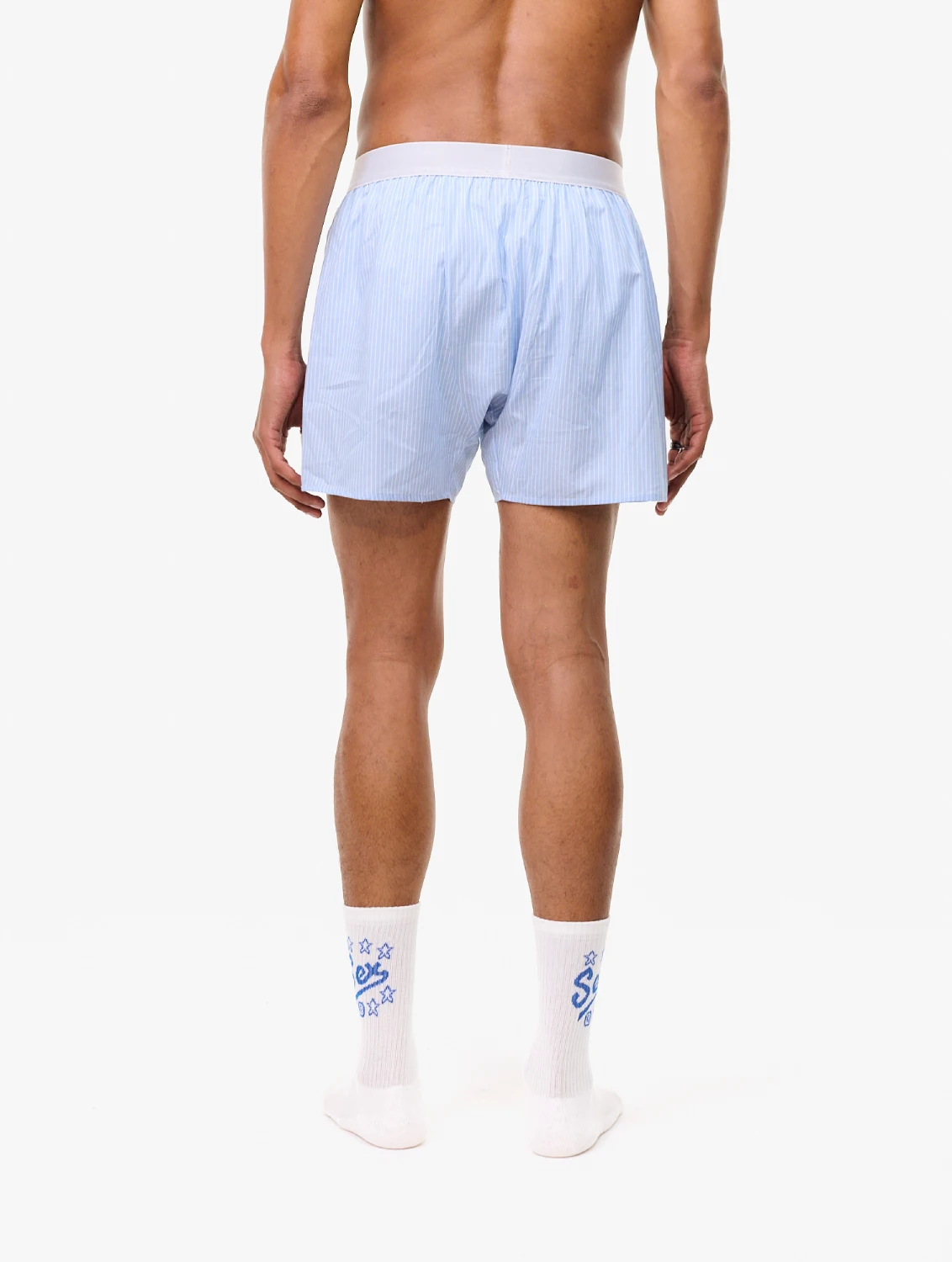 Carne Bollente Follow the Rabbit Blue Stripe back view on model