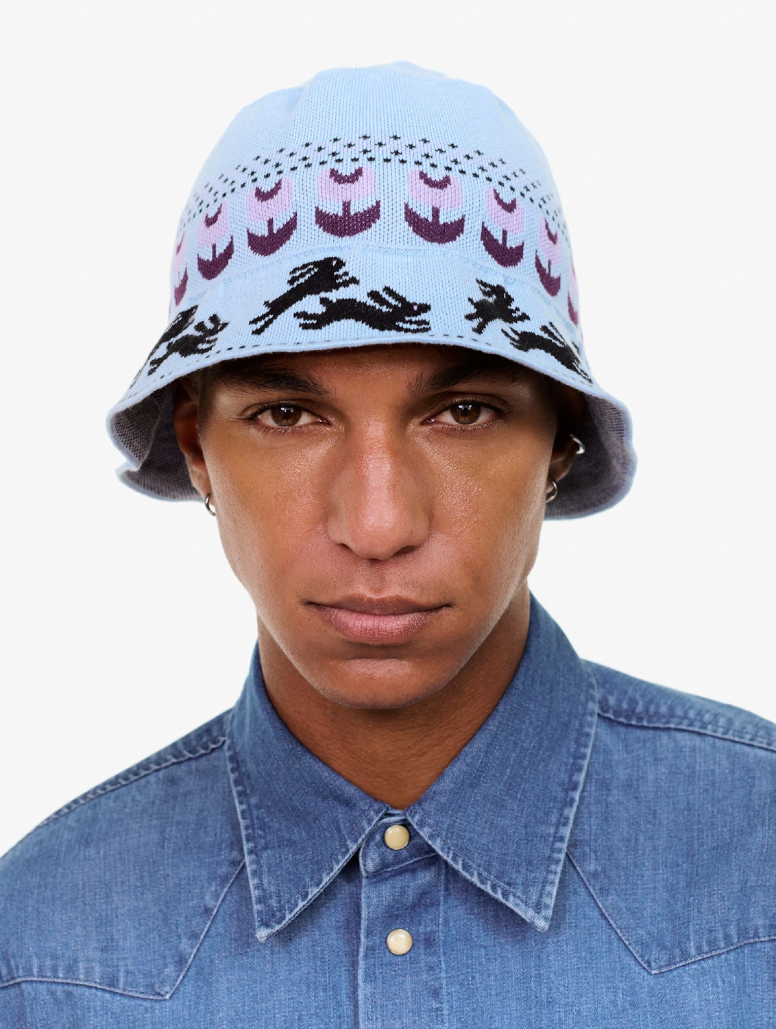 Carne Bollente Garden Games Hat Blue front view on model