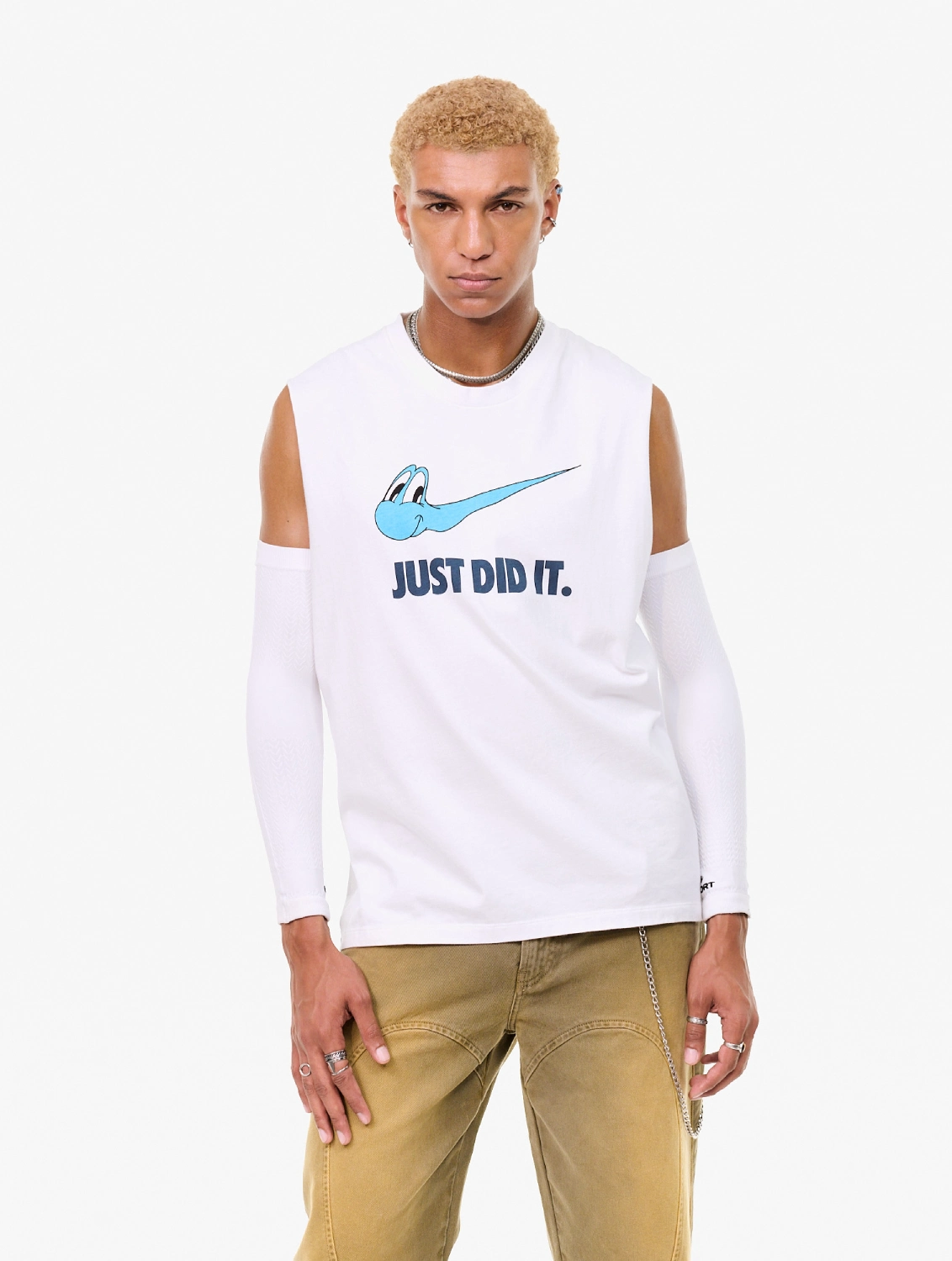 Carne Bollente Just Did It...Again Tank Top White front view on model