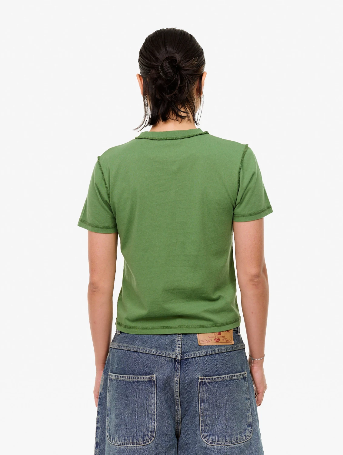 Carne Bollente Love Me Baby T-Shirt Green back view on model