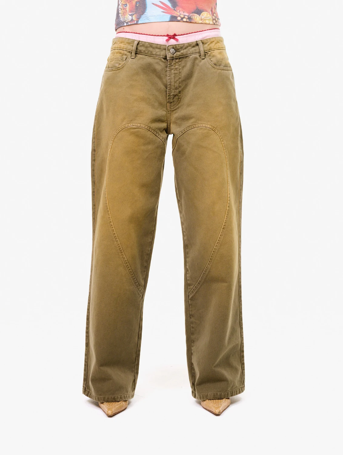 Carne Bollente Love Pants Forever Pants Off-Khaki front view on model