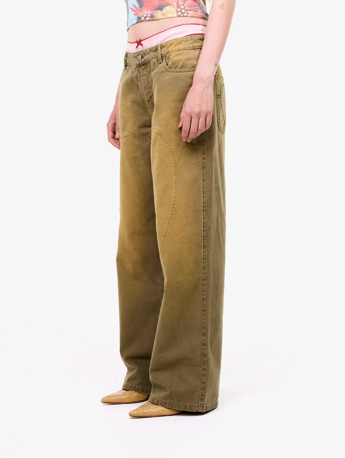 Carne Bollente Love Pants Forever Pants Off-Khaki front view on model