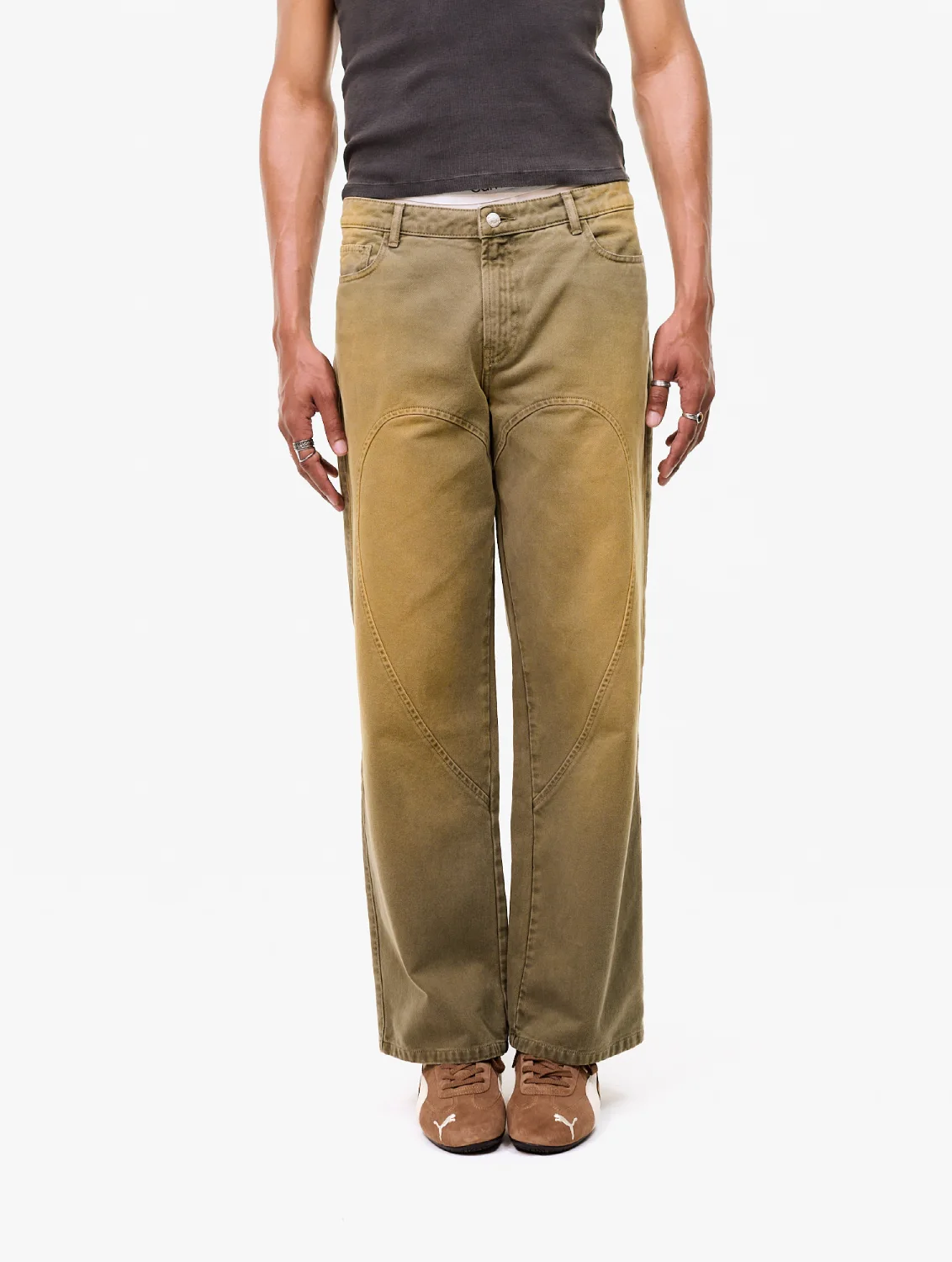 Carne Bollente Love Pants Forever Pants Off-Khaki front view on model