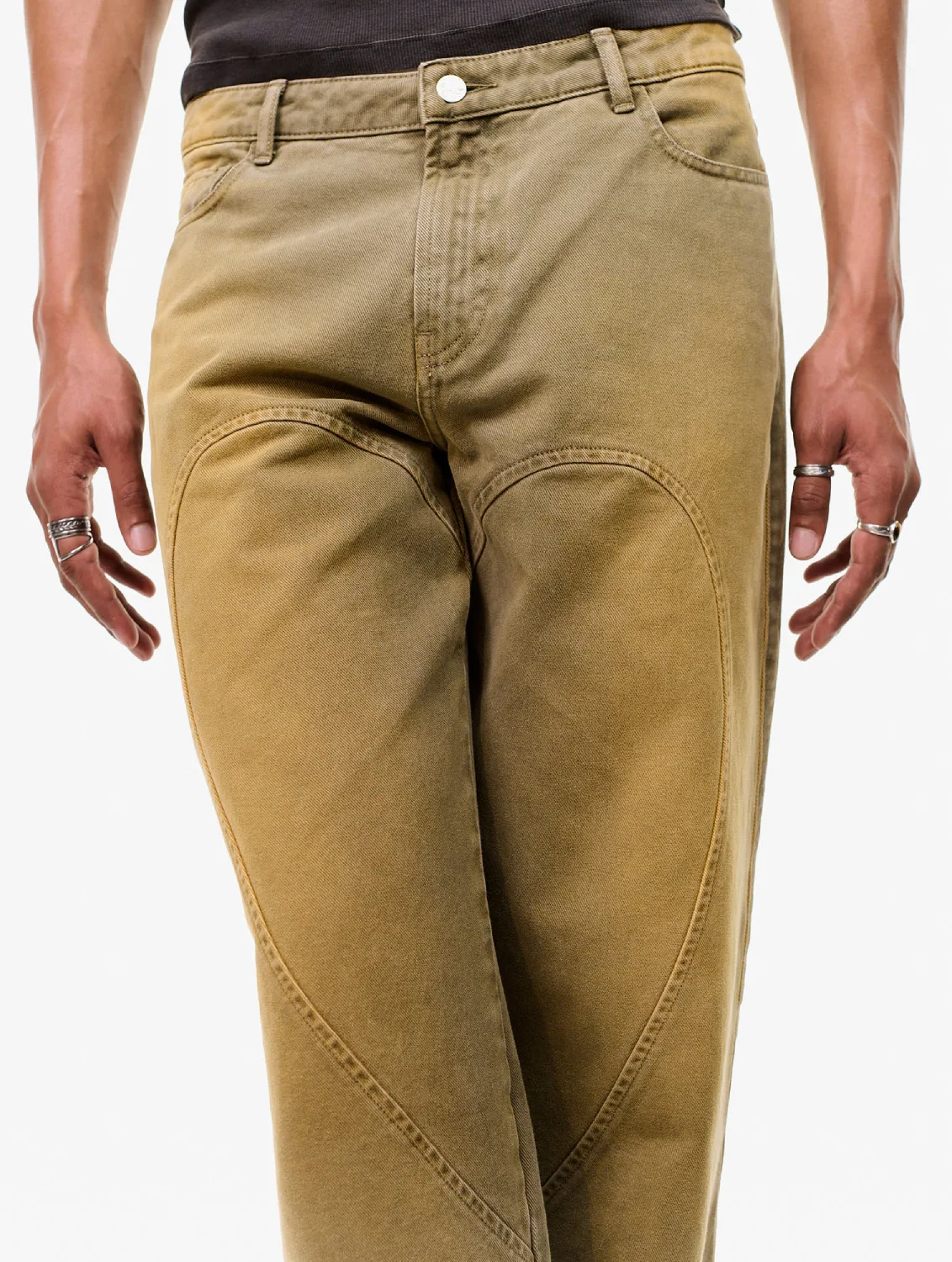 Carne Bollente Love Pants Forever Pants Off-Khaki front view on model