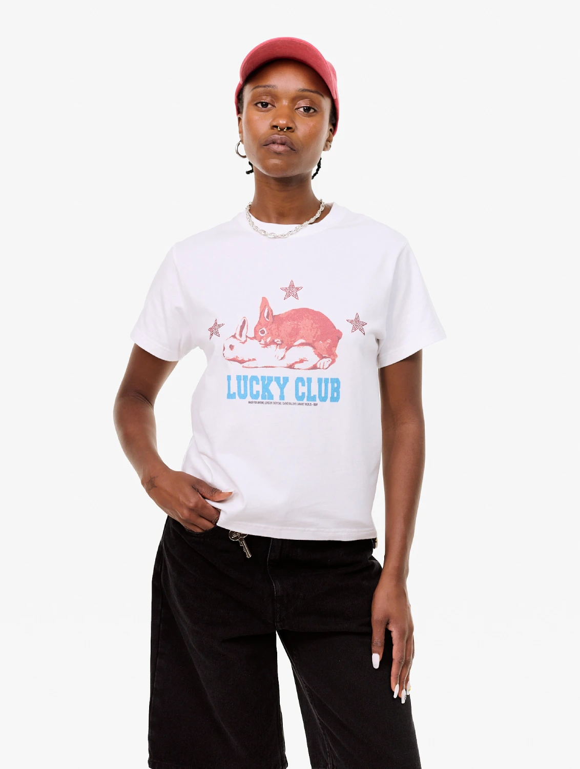 Carne Bollente Lucky Club T-Shirt White front view on model